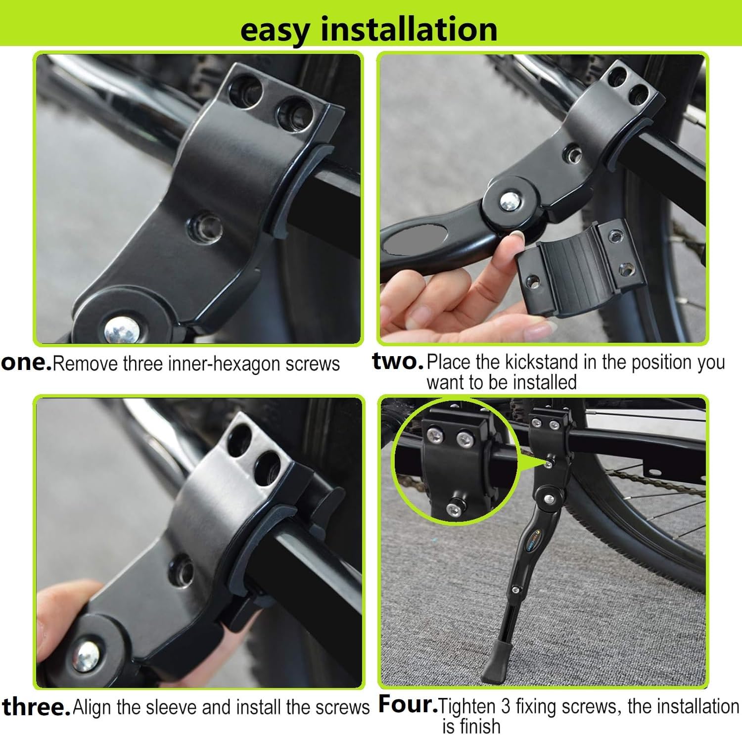 Bike Kickstand, Adjustable Aluminum Alloy, 20" 24" 26", Black | For Road Mountain Bike