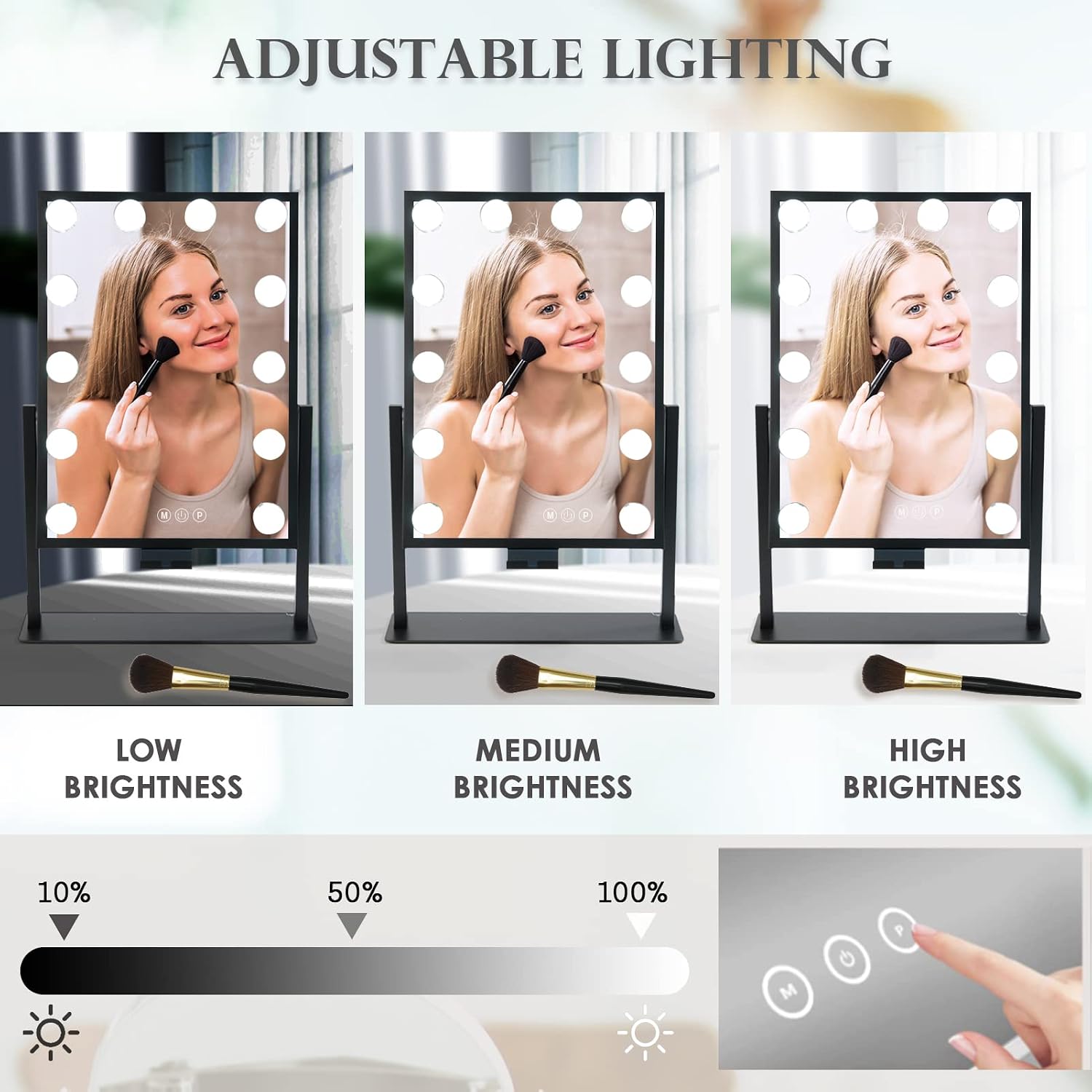 BWLLNI Lighted Makeup Mirror, White Vanity Mirror with Lights,9 LED Bulbs