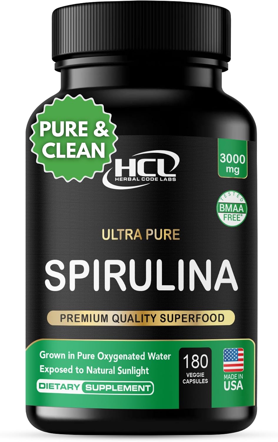 Spirulina Powder Capsules 3000 mg - Purest Non-Irradiated Blue Green Algae - Best Raw Vegan Protein - Green Superfood - Natural Multivitamins –