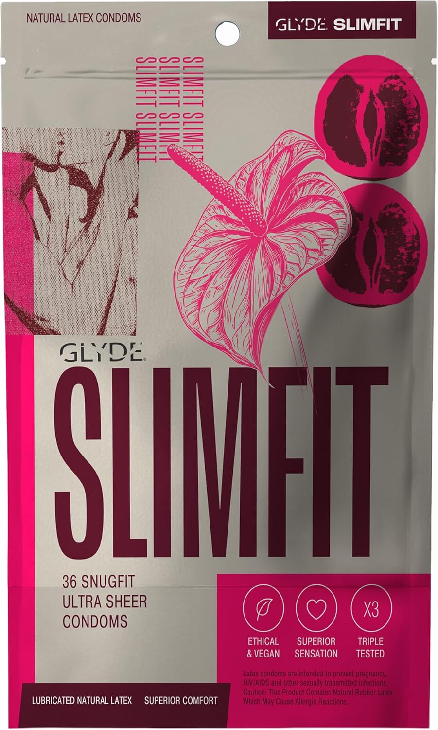 GLYDE Slimfit Snug Fit Condoms - Ultra-Thin Small Size - 12 Count, 49mm | Fragrance-Free, Lightly Lubricated, Body-Friendly, Vegan Formula Condoms, Strong and Secure Fit for Comfort and Natural Feel