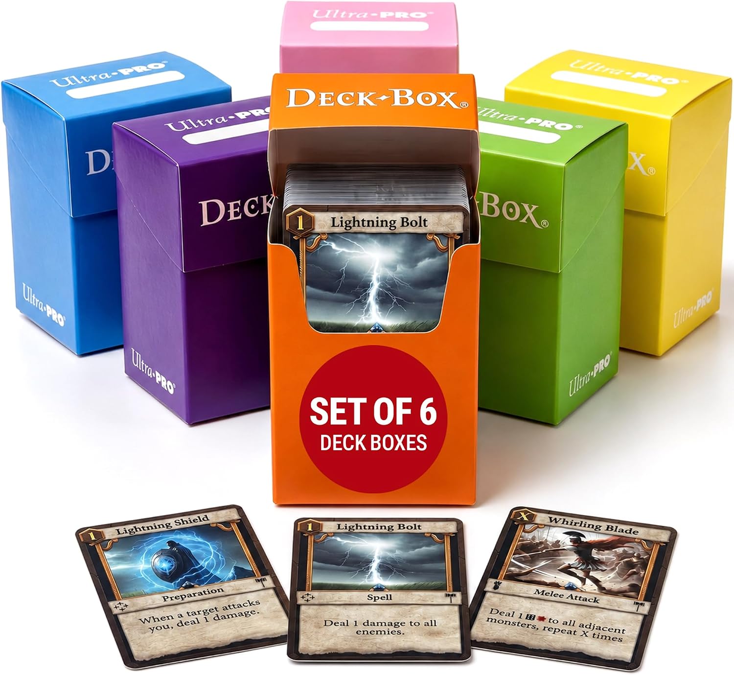 Ultra-Pro Deck Box, Set of 6 (Orange, Purple, Light Blue, Pink, Yellow, Light Green)