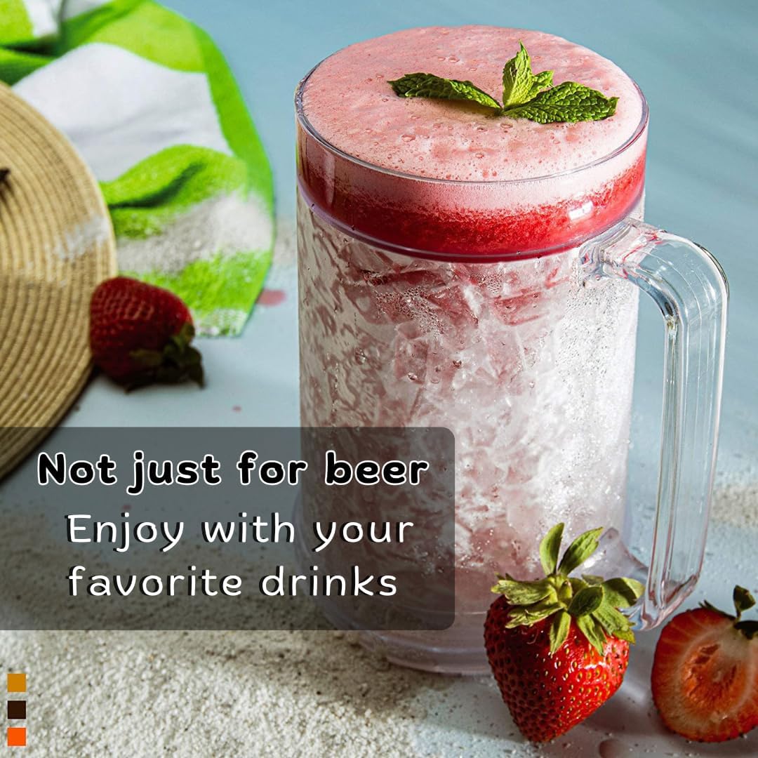luxail Beer Mugs For Freezer, Double Wall Insulated Plastic Beer Glasses – Freezer Mugs, 16 oz – Perfect Frozen Beer Mugs for Home Bar Accessories