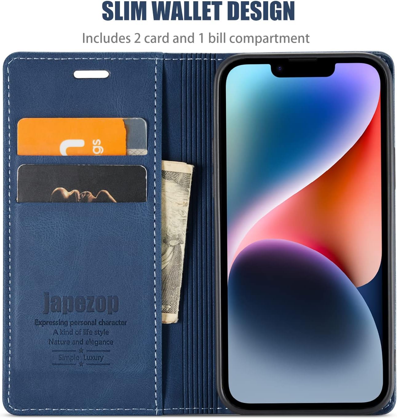 japezop iPhone 12 Mini Wallet Case with [RFID Blocking],Blue