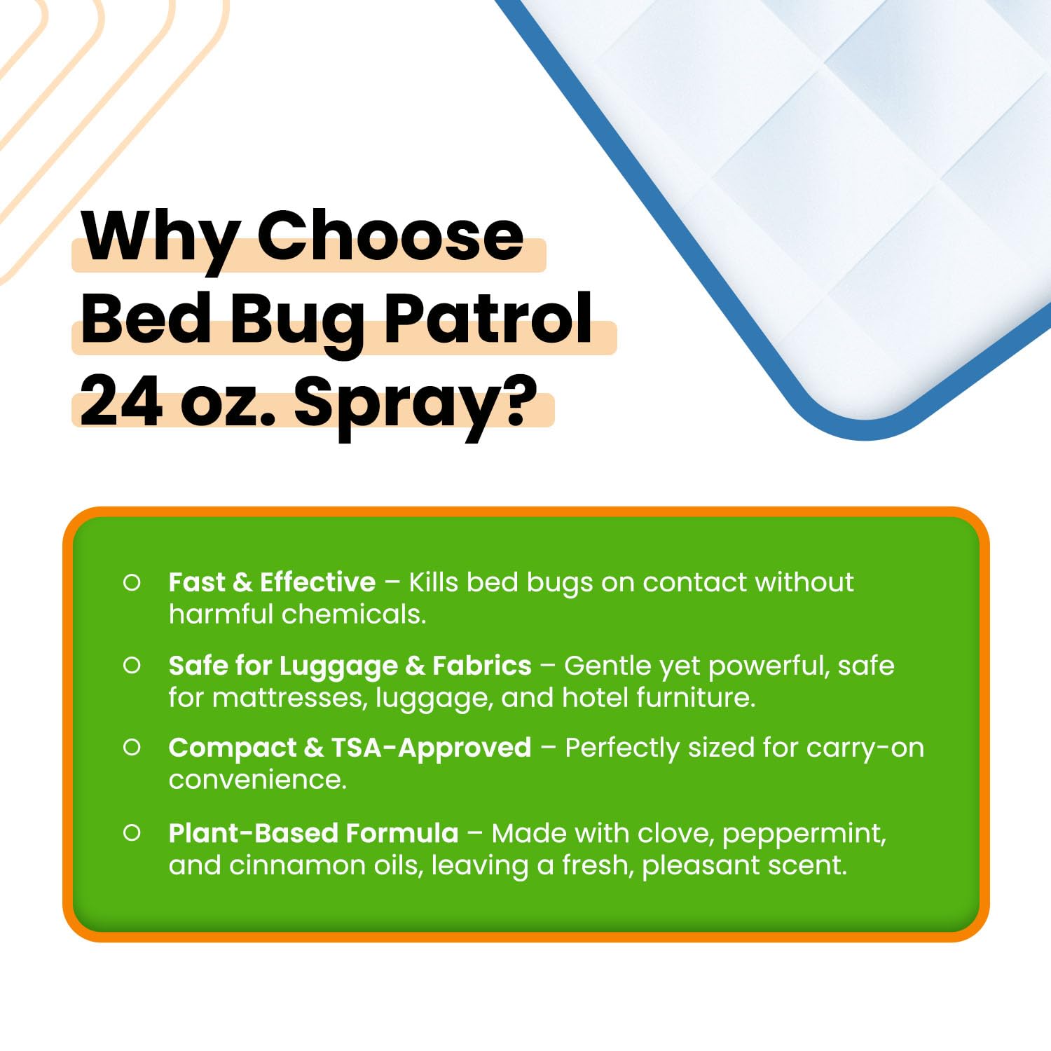 Bed Bug Patrol Bed Bug Spray & Bed Bug Killer for Home, Made in USA - 24 oz | Mattresses, Furniture, Seams, Cracks & Crevices | Targets Adult Bed Bugs, Eggs & Larvae | Plant-Based | Pet & Child Safe