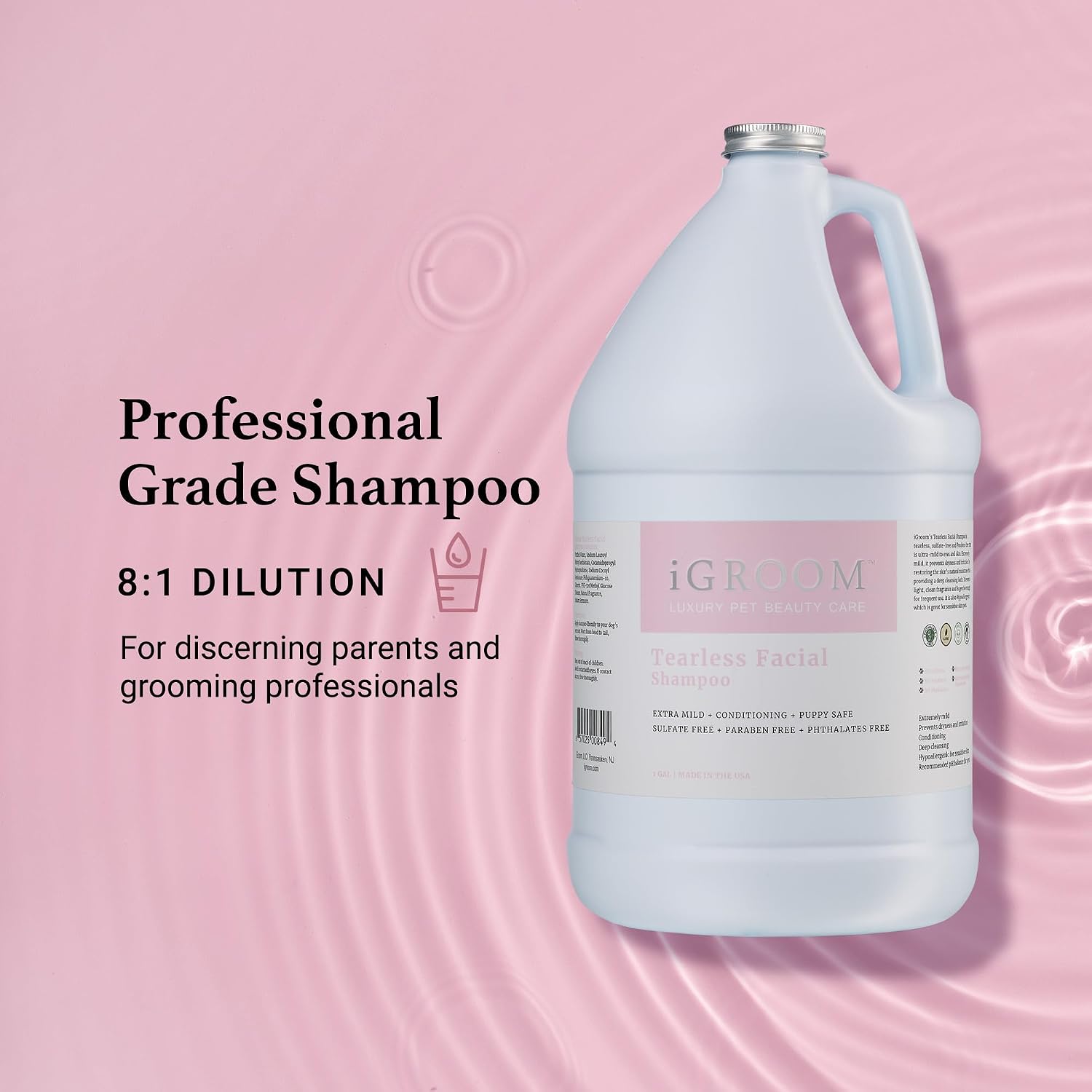 iGroom Tearless Facial Dog Shampoo, Luxury Pet Beauty Care, Ultra Mild to Eyes, Restore Skins Natural Moisture, Made in USA, Gallon