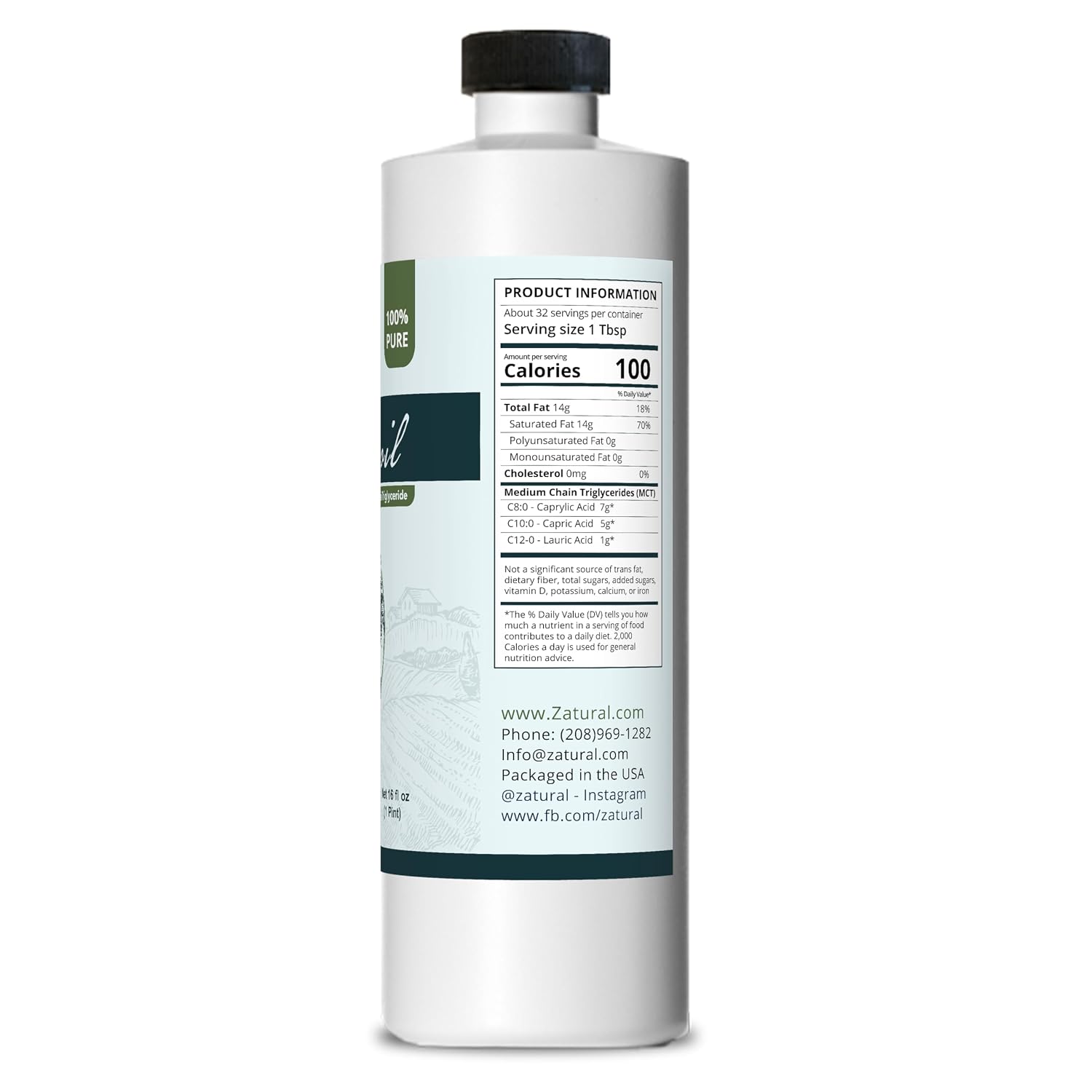 Pure MCT Oil, Carrier, Massage, Hydrating, Hair, Food, and Therapeutic Grade, 8 Oz