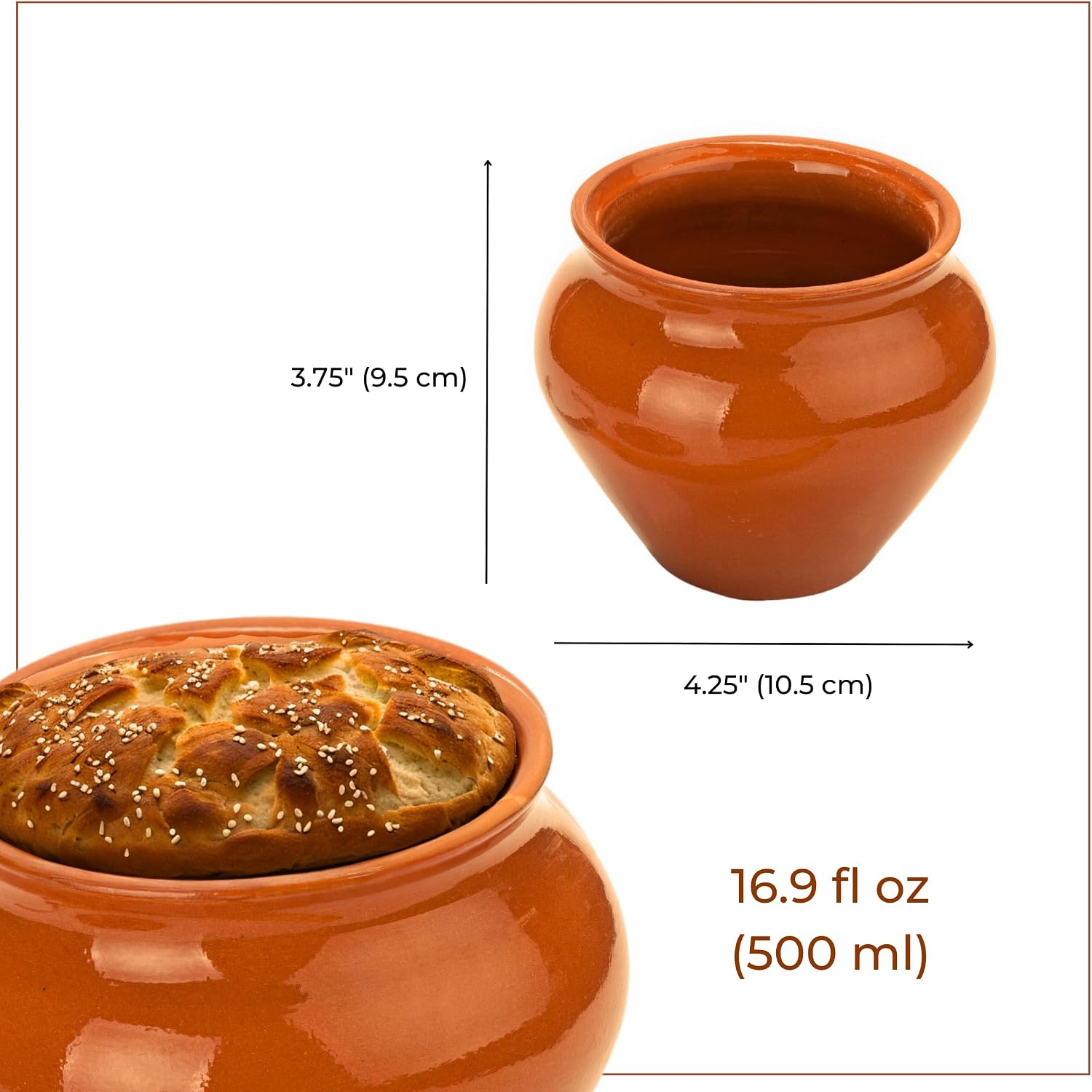 Stoneware Ramekin with Lid 17 fl oz 500 ml Clay Pot for Cooking