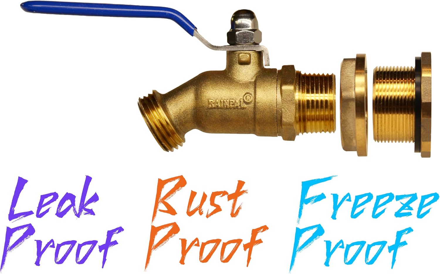 RBS024 Brass Rain Barrel Spigot (LF Compliant 3/4" Quarter Turn Ball Valve w/Bulkhead Fitting and Thread Tape, 7 GPM)