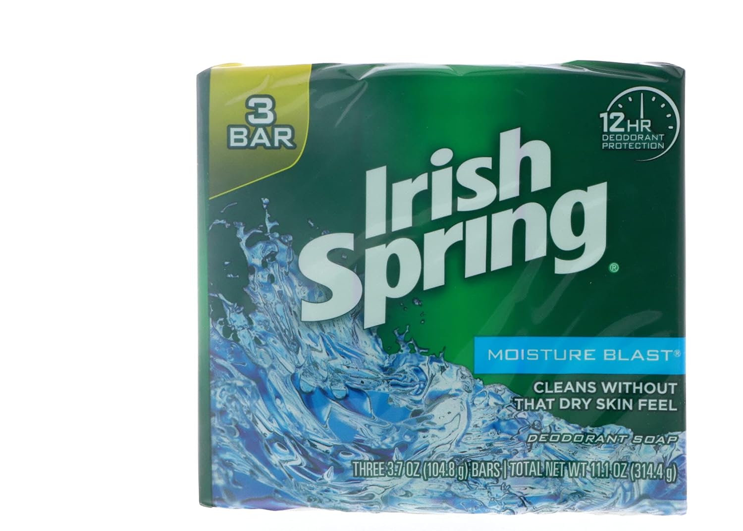 Irish Spring Deodorant Soap, Moisture Blast, 3.7 Ounce (Pack of 3)