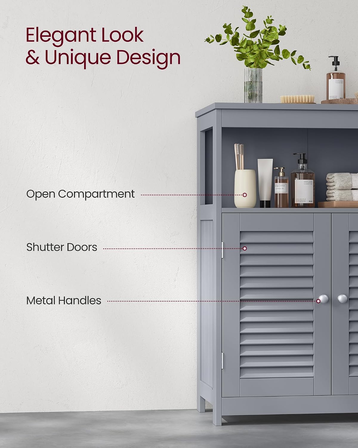 VASAGLE Bathroom Storage Cabinet, with 2 Doors, 31.5" H, Cloud White