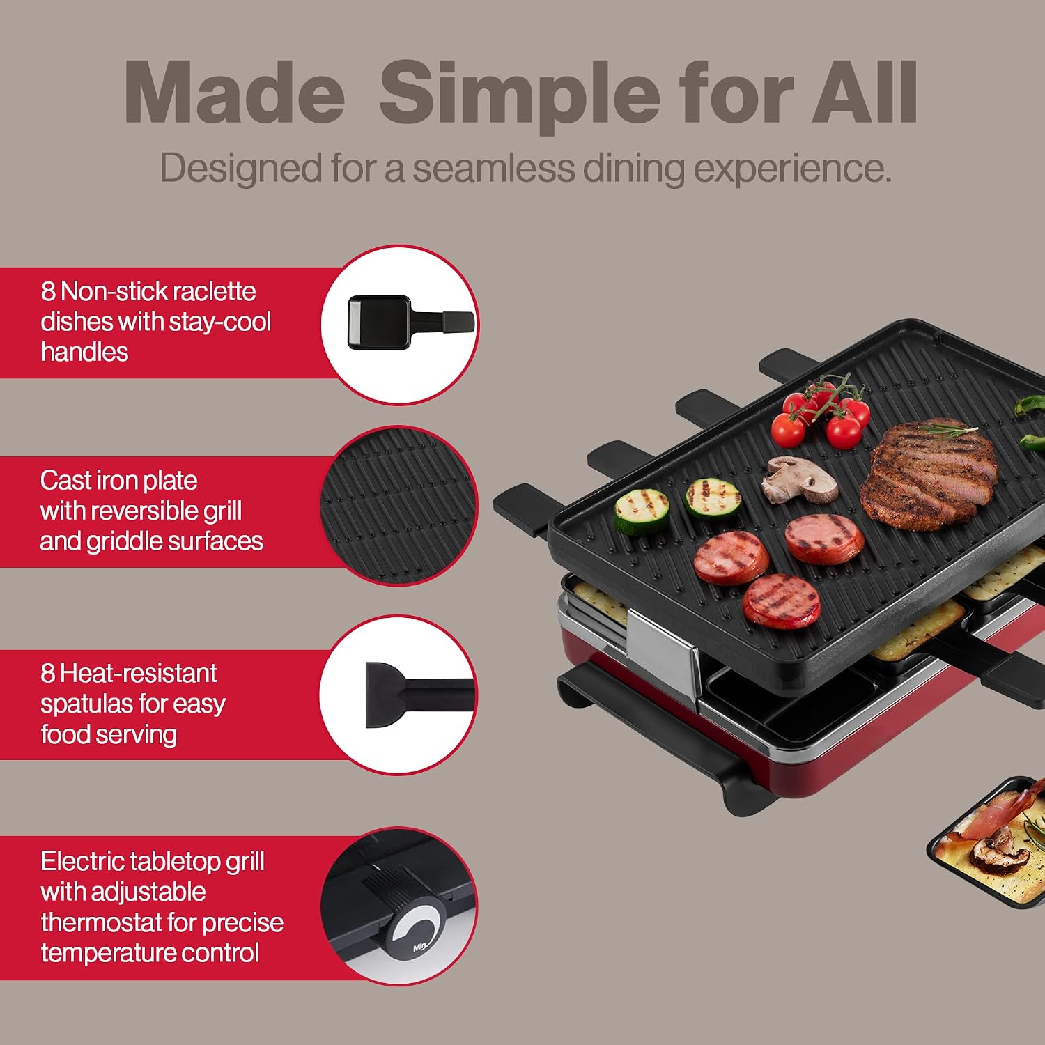 Swissmar Classic 8-Person Raclette Party Grill - Indoor Electric Grill & Griller with Reversible Cast Iron Grill Plate/Crepe Top - Anthracite Black