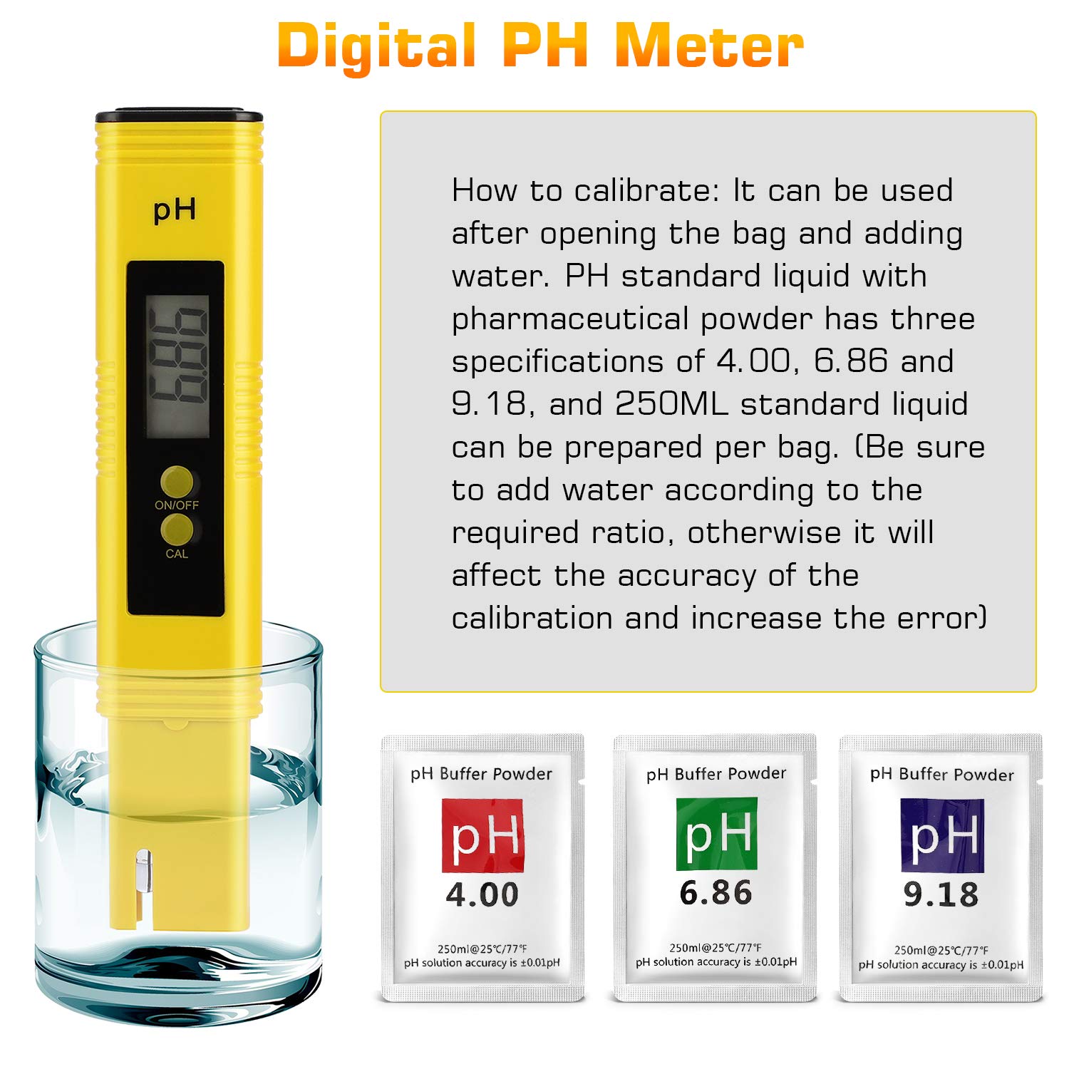 Digital pH Meter Tester Pen for Water, Pre-Calibrated, High Accuracy ±0.01, 0–14 pH Range, Pocket Size for Drinking Water, Pool