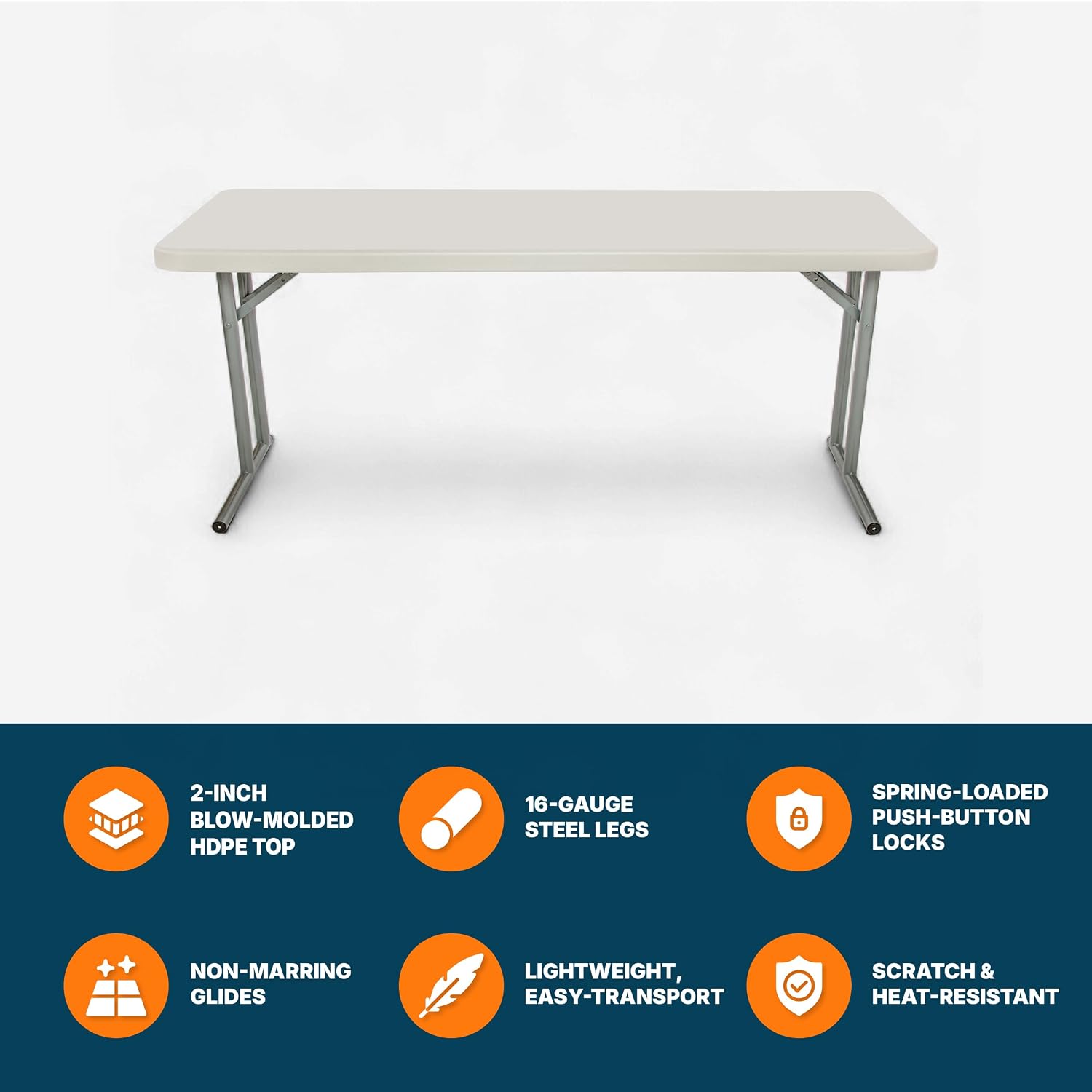 OEF Furnishings OEFBT-SEM1860 Commercial-Grade Premium Industrial Seminar Folding Table with Thick Blow-Molded Top and 16-Gauge Cantilever Steel