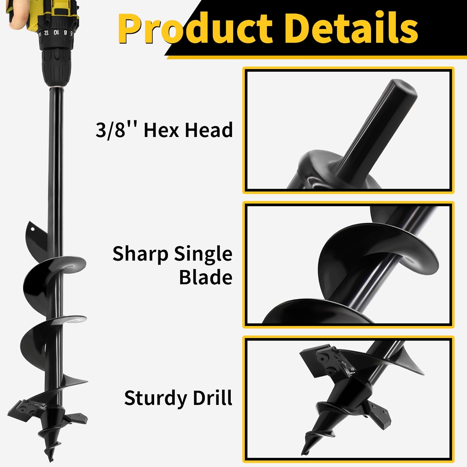 TCBWFY Auger Drill Bit for Planting 1.6x16.5inch Extended Length Garden Auger Spiral Drill Bit for Planting Bulbs Flowers,Post Hole Digger for 3/8”Hex Drill