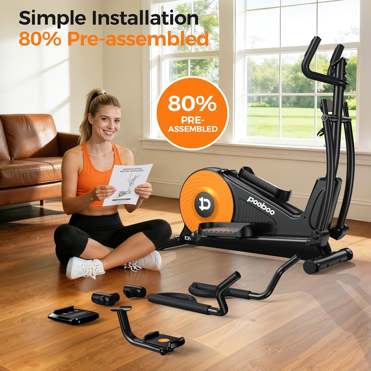 pooboo Elliptical Machine, Elliptical Exercise Machine with 16-Level Resistance&Quiet Magnetic Driving System, Elliptical Machine for Home with LCD Monitor&15.5-17IN Stride, 350LBS Weight Capacity