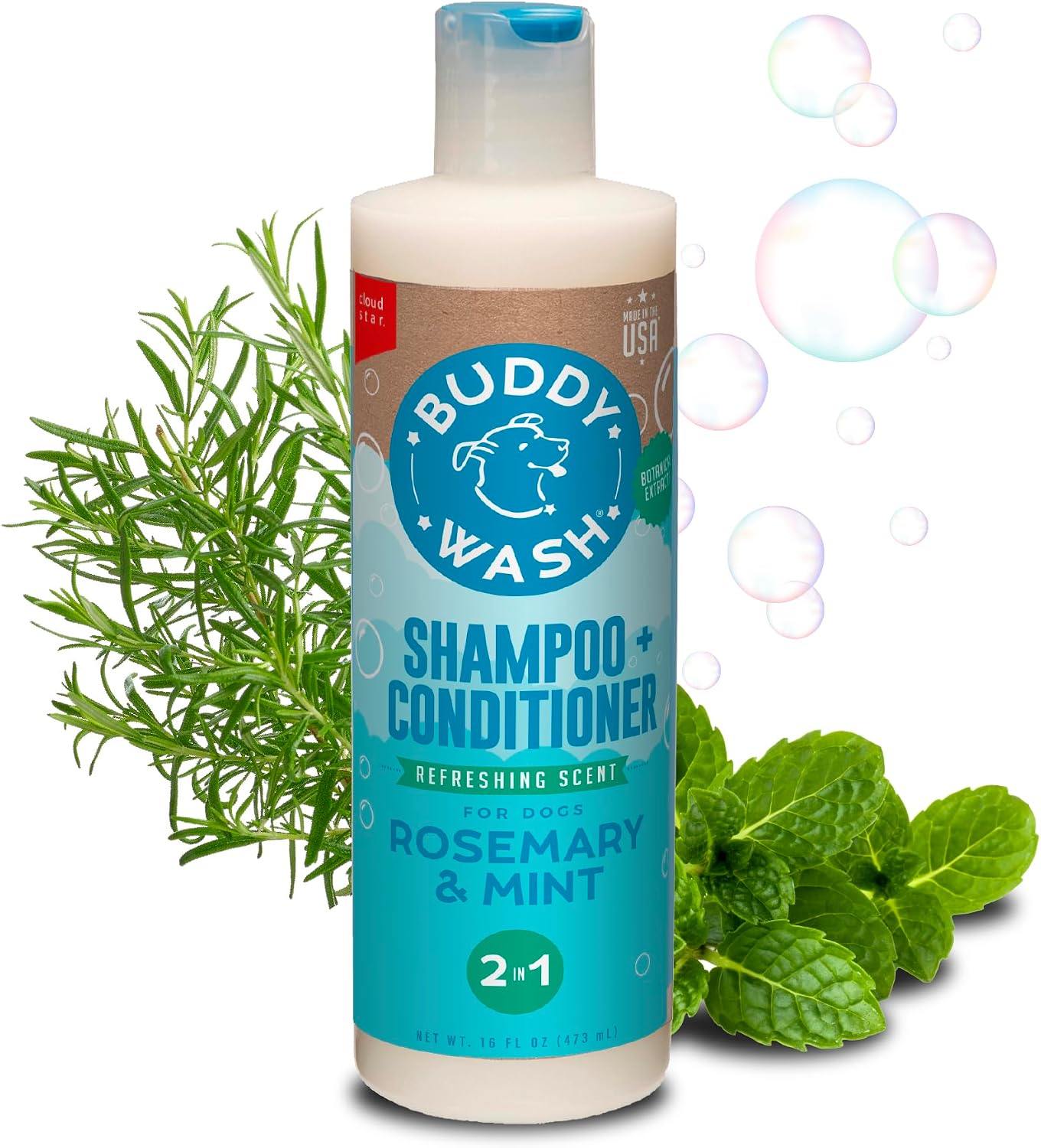 Buddy Grooming Wash 2 in 1 Dog Shampoo, Lavender & Mint, 16 oz. Bottle