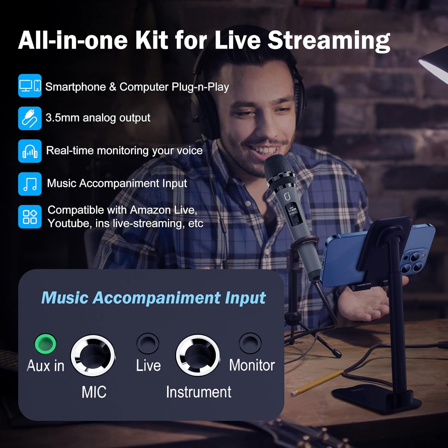 JYX Karaoke Machine with 2 Wireless Mics, 10" Woofer 500W Peak Power Big Portable Bluetooth Speaker with Bass/Treble Adjustment