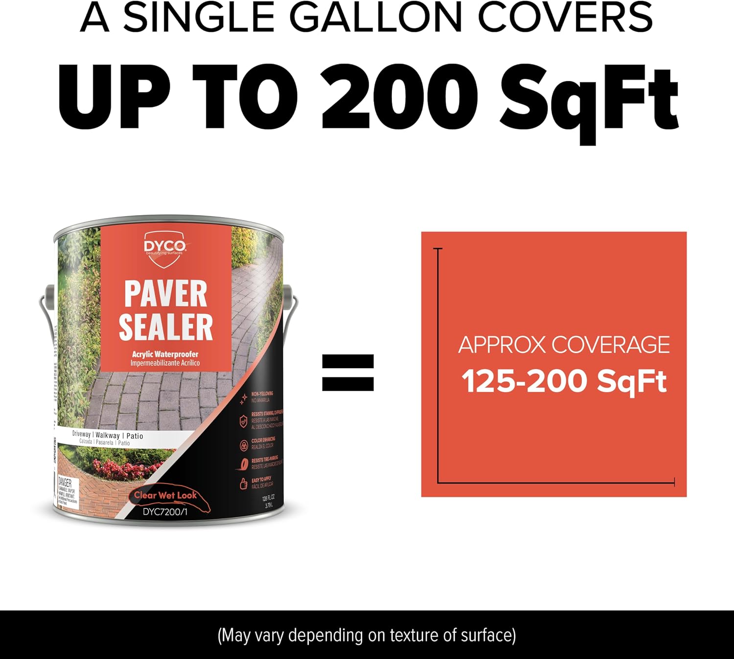 Dyco Paver Sealer Acrylic Waterproofing Sealer - Clear, 1 Gallon, Paver Sealer Wet Look, Concrete Patio Sealer, Concrete Sealer Driveway