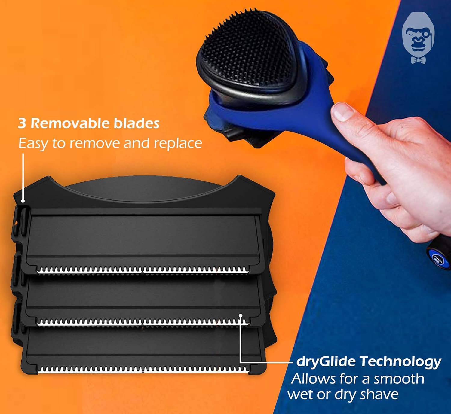 BakBlade 2.0 Elite Back Shaver for Men With Silicone Handle For Grip | Exfoliator Brush Included, 3 Rows of Blades, Ergonomic Foldable Handle