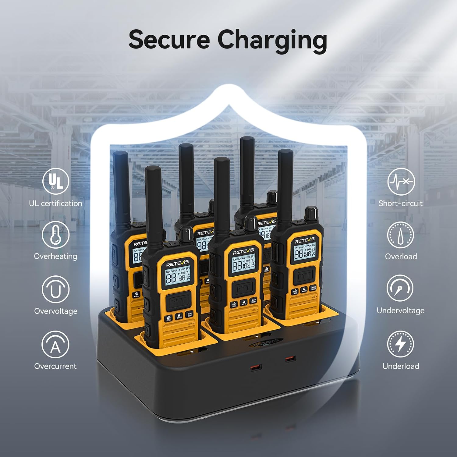 Retevis RB48 Plus Waterproof Walkie Talkies Long Range,GMRS Radios (6 Pack) | with 6-Way Charger,Heavy Duty,Rechargeable Two Way Radios,Connected Repeater,Dustproof,Shock Resistant,NOAA,Emergency Radios