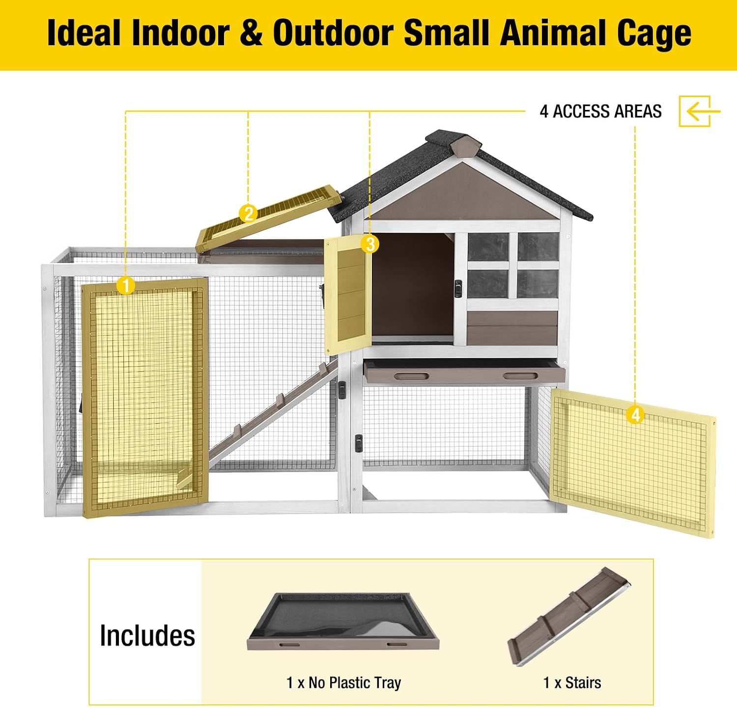 Aivituvin 103.2" L Rabbit Hutch Indoor Outdoor Bunny Cage with Run,Guinea Pig House Pull Out Upper Tray (103.2" L x 25.2" W x 36.2" H, Grey-2 Sets)