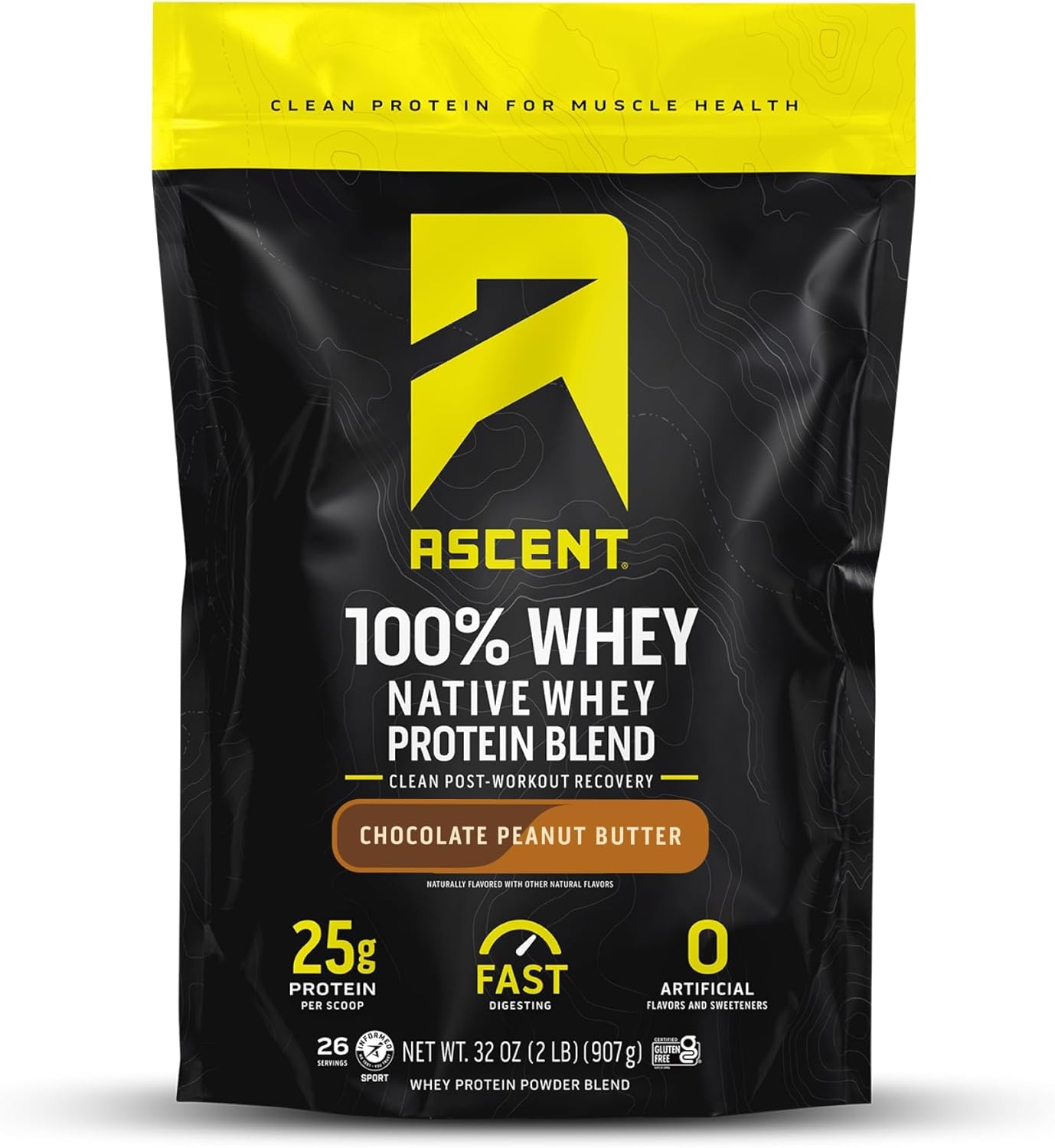 Ascent 100% Whey Protein Powder - Post Workout Whey Protein Isolate, Zero Artificial Flavors & Sweeteners, Gluten Free, 5.5g BCAA, 2.6g Leucine, Unflavored 2 lb