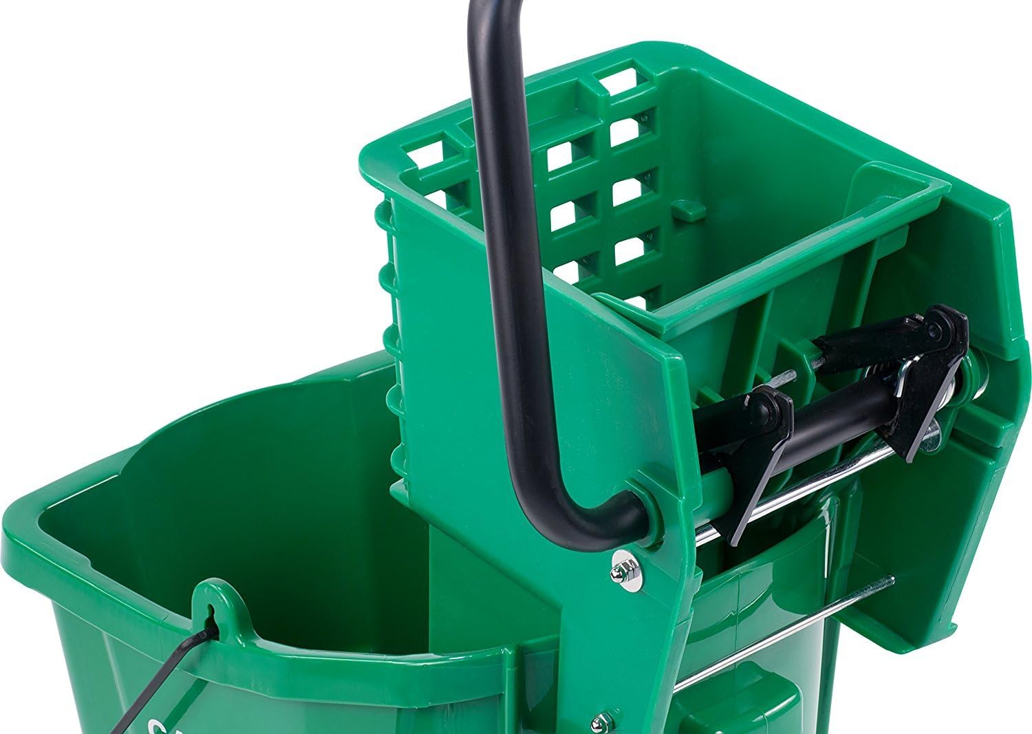 Carlisle FoodService Products 26 Qt Mop Bucket with Side Wringer, Yellow | 18.5 x 16.5 x 16.5 Inches, 34.25-Inch Handle Height, 50,000-Cycle Wringer, Non-Marking Casters, Assembly Required