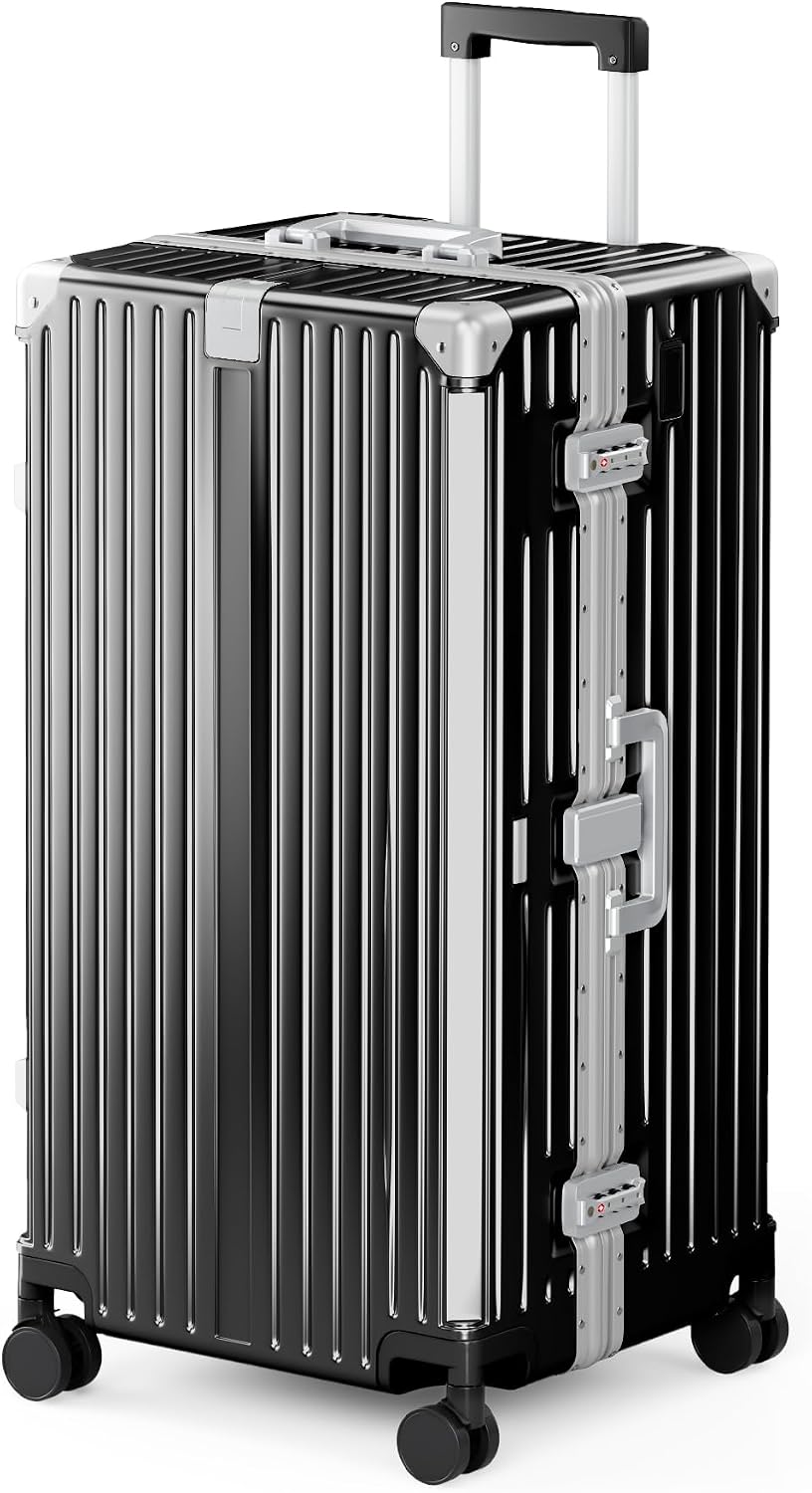 ALPHA CAMP Trunk Luggage 28 Inch with Aluminum Frame Zipperless Suitcase | Large Checked Thickened 3-Layer PC Hardside Luggage with TSA Lock,Charging Port,Cup Holder and Spinner Wheels for Travel
