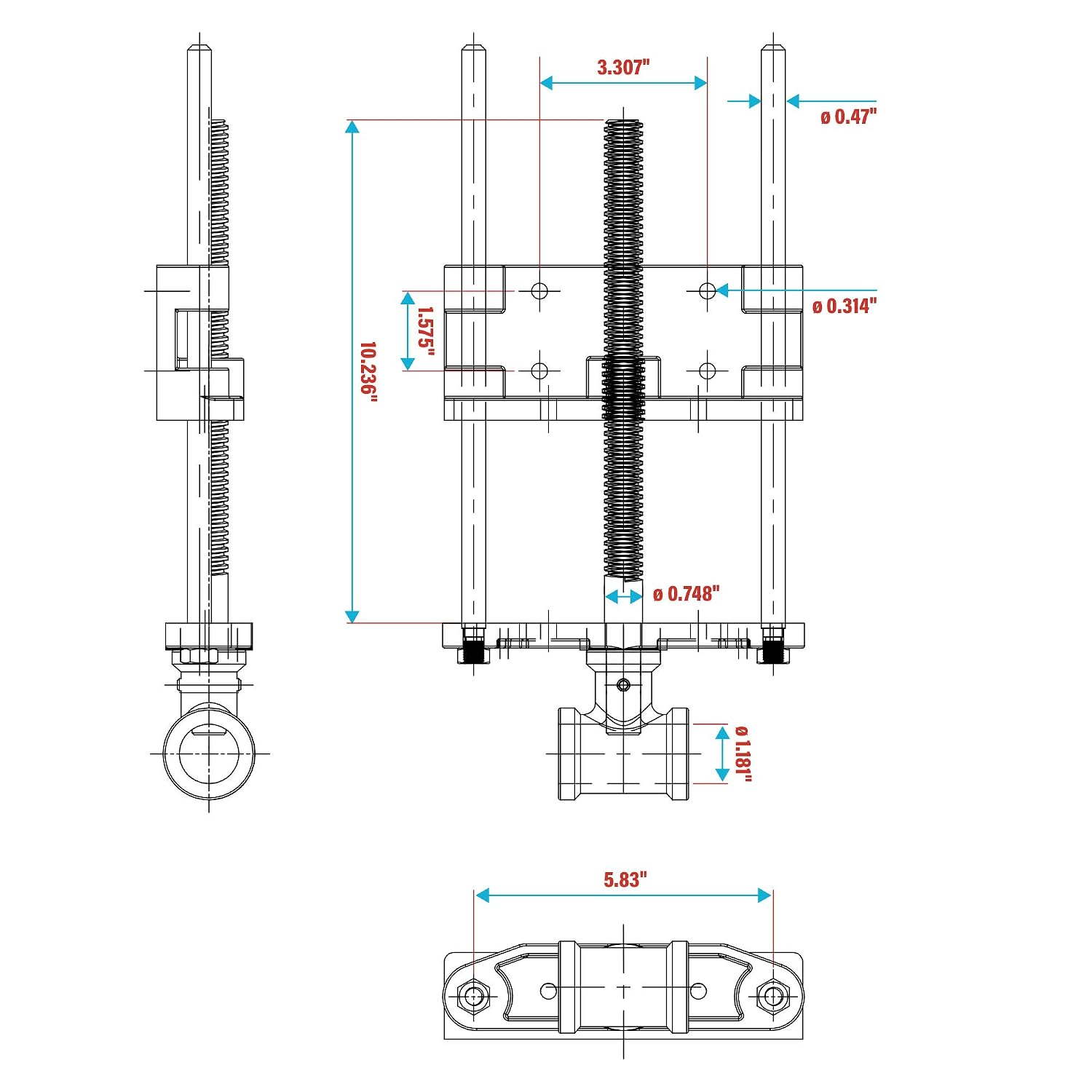 Groz Woodworking Front Vise, 7-1/8" Jaw Width, 8-1/4" Jaw Opening, Cast Iron Body and Handle Socket, Precision Rolled Threads with Twin Guides