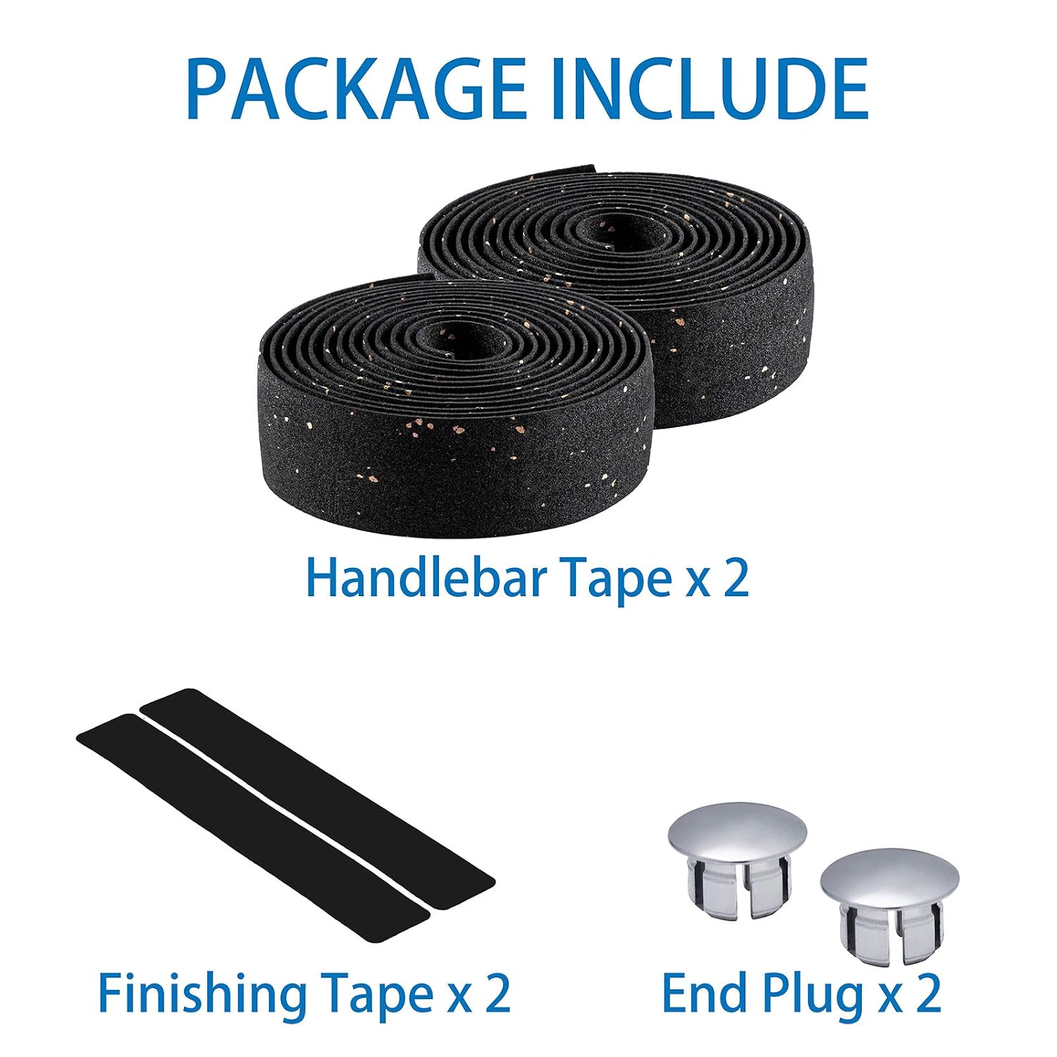LSSH Bike Handlebar Tapes, Cork Bike Handlebar Tape, Bicycle Bar Tape, Cycling Handle Wraps, EVA Road Bike Handlebar Tape – 2 Rolls (Black)