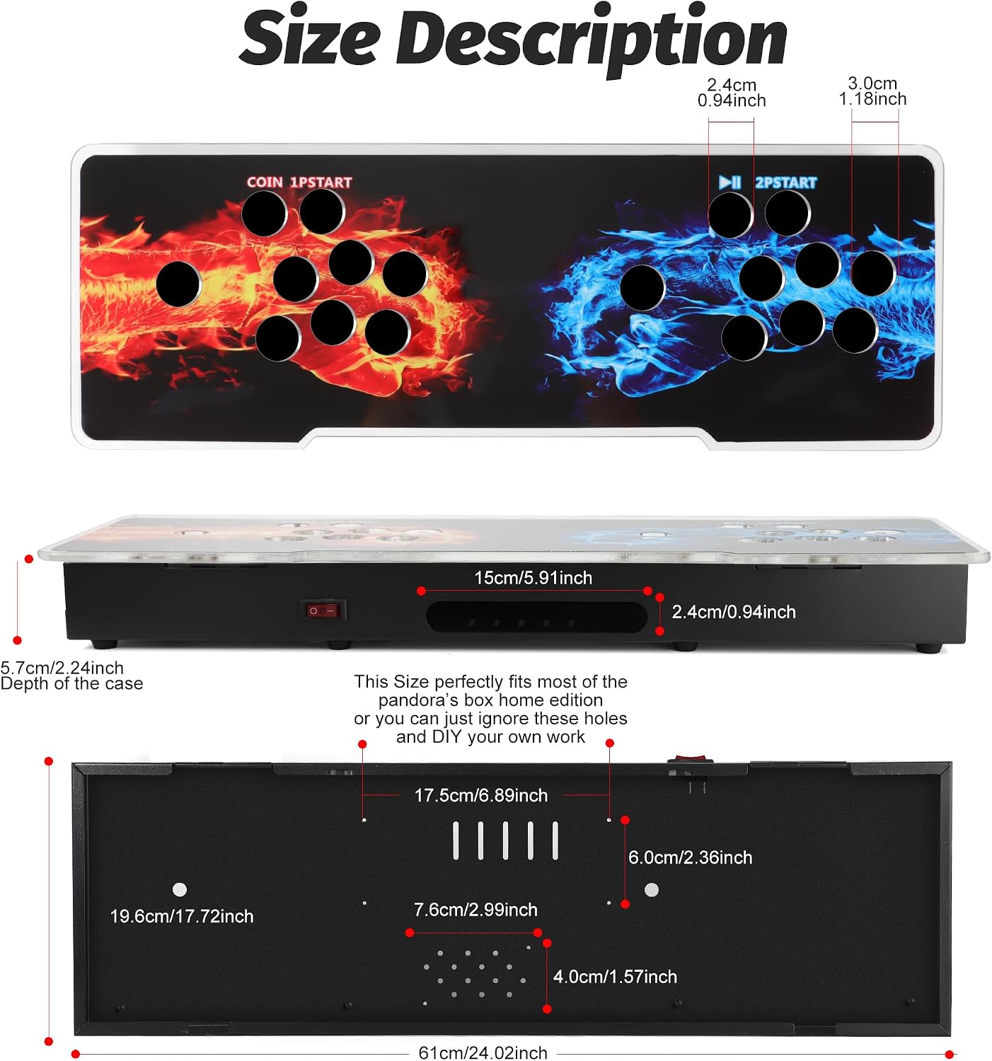 Sturdy DIY Arcade Console Kit - Metal Base and Acrylic Panel, 2 Player Video Game Machine Case, Supports 8 Buttons Each