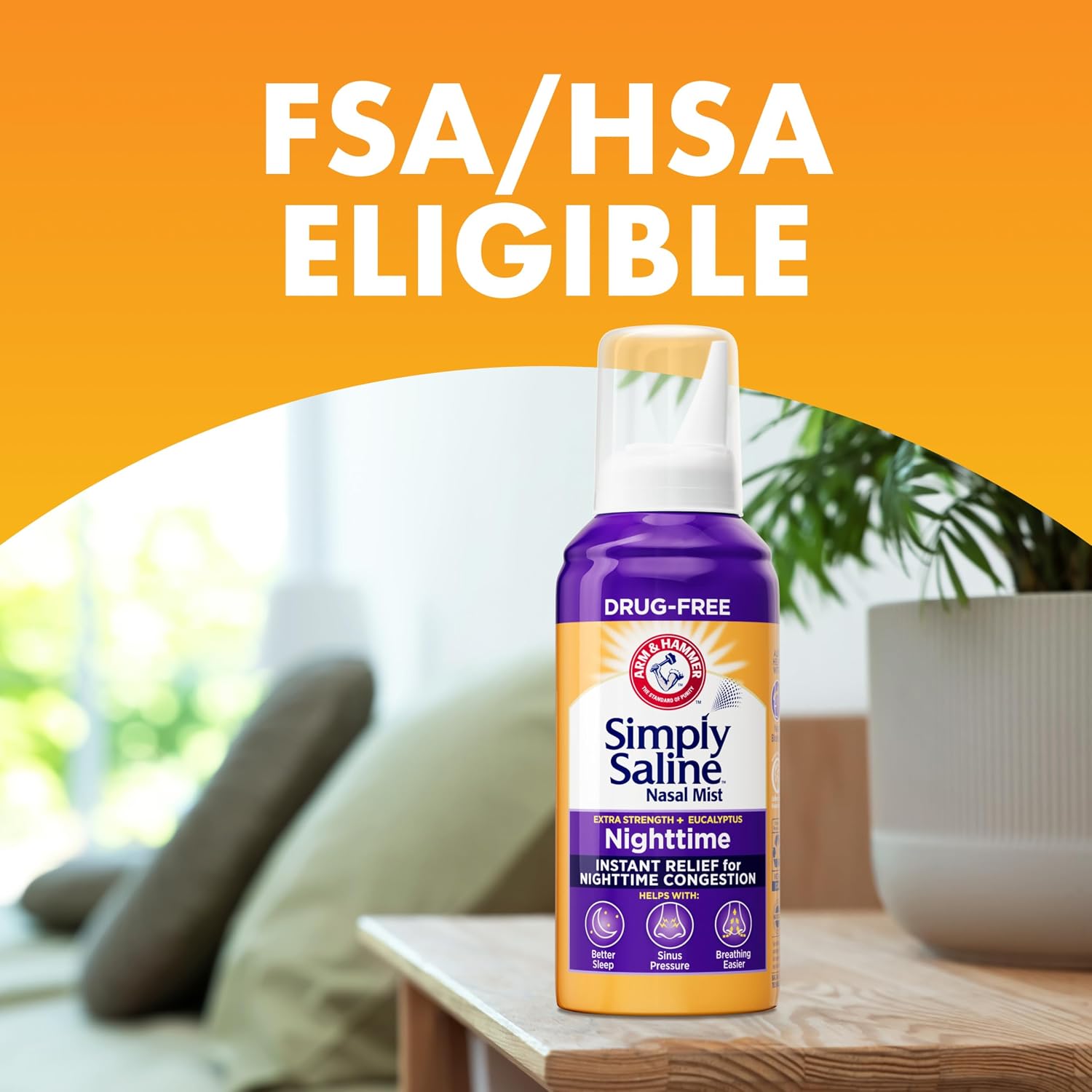 ARM & HAMMER Simply Saline Nighttime Nasal Mist, 4.6 oz | For Nighttime Nasal Congestion, Calming Eucalyptus, Safe with Rx and OTC