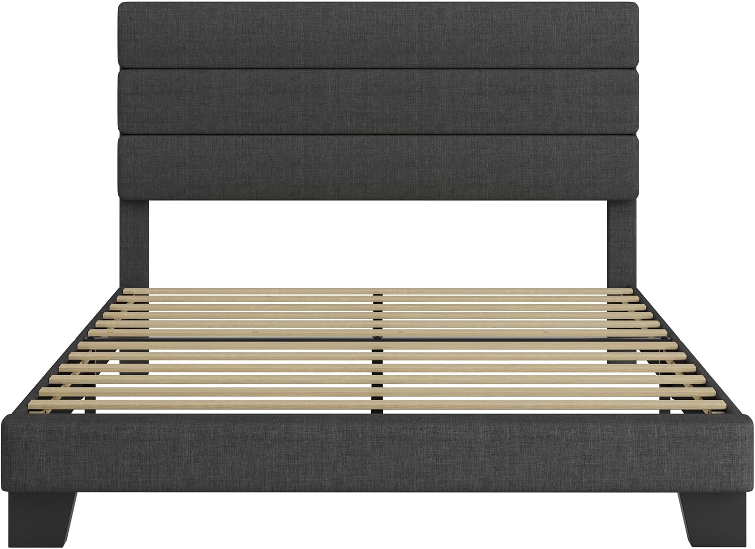SHA CERLIN Full Platform Bed Frame with Upholstered Fabric Headboard, Grey