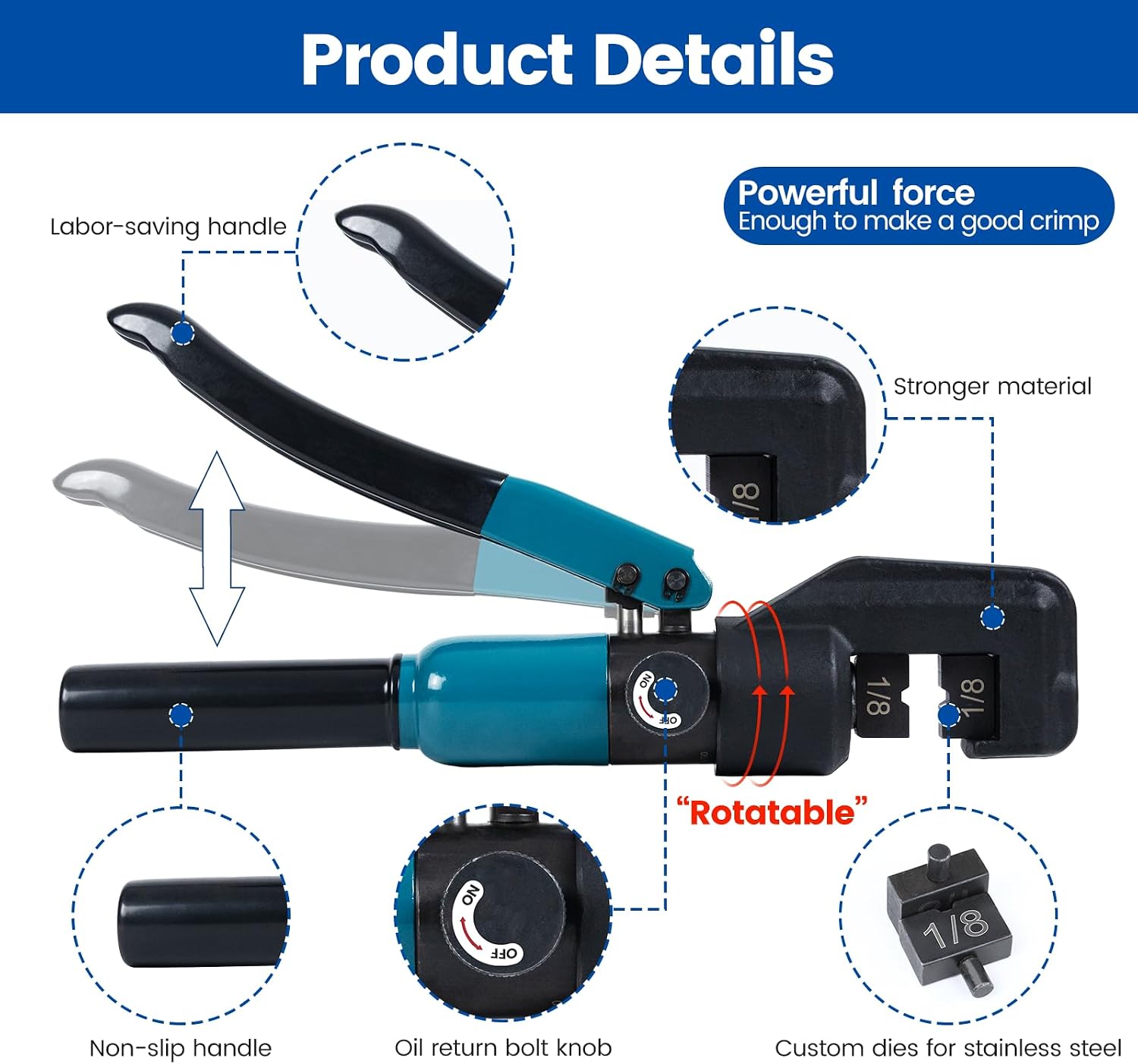 Muzata Cable Railing Crimping Tool Hydraulic Crimper with 1/8" Die CR09