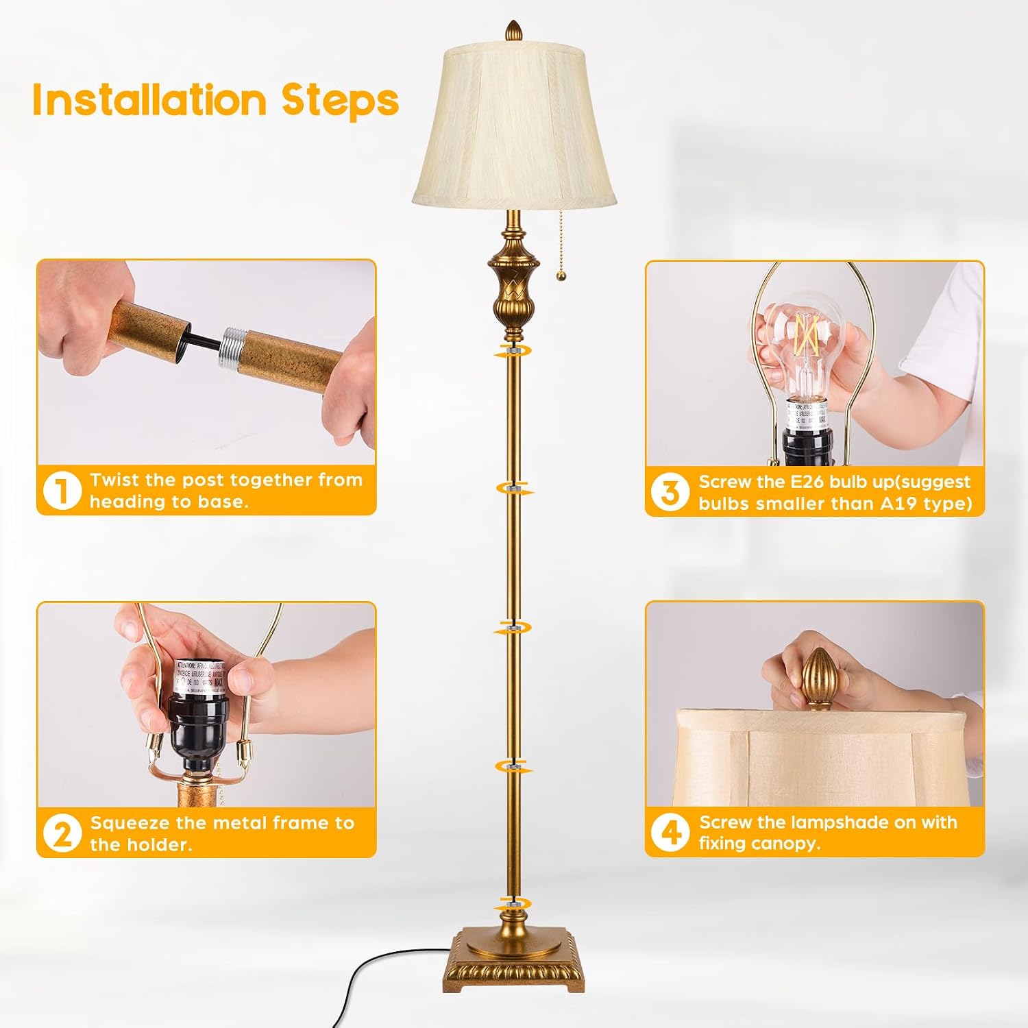 TOBUSA Traditional Floor Lamp, Standing Lamp with Bronze Fabric Shade