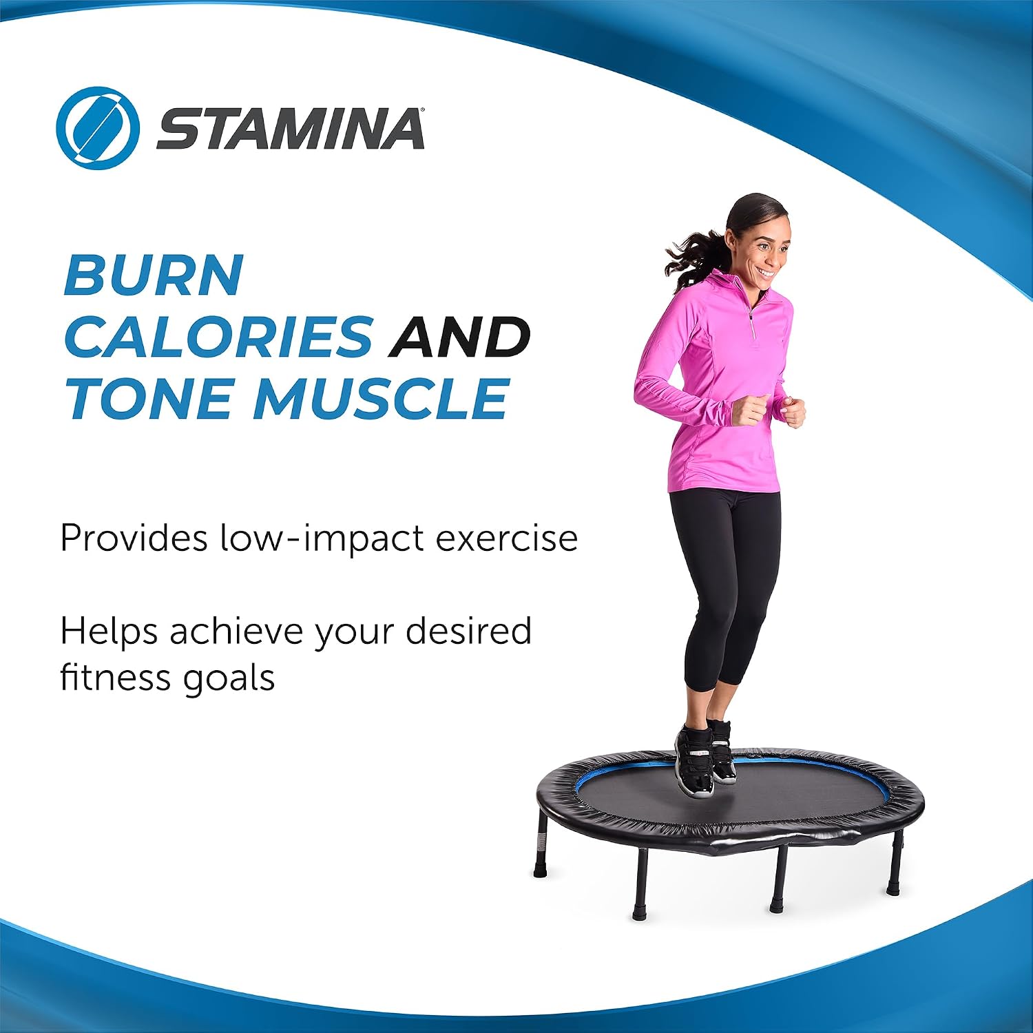 Stamina 36" Foldable Mini Trampoline Rebounder for Adults with Smart Workout App, Black - Portable Fitness Equipment for Home Gym, Cardio and Jumping Training Exercise