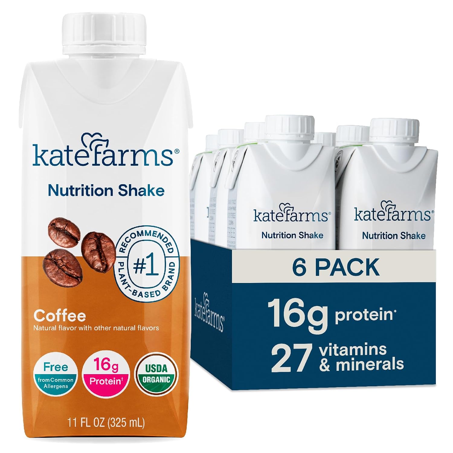 KATE FARMS Organic Nutrition Shake, Chocolate, 16g Protein, 12 Pack