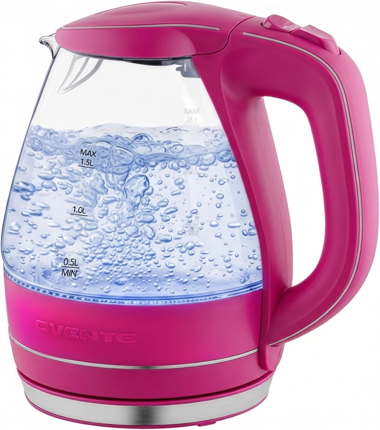 OVENTE 1.5L Glass Electric Kettle Water Boiler, Black KG83B | 1100W Fast Boiling, Borosilicate Glass, BPA-Free, Blue LED, Auto Shut-Off, Boil-Dry Protection, Removable Filter, 360° Base