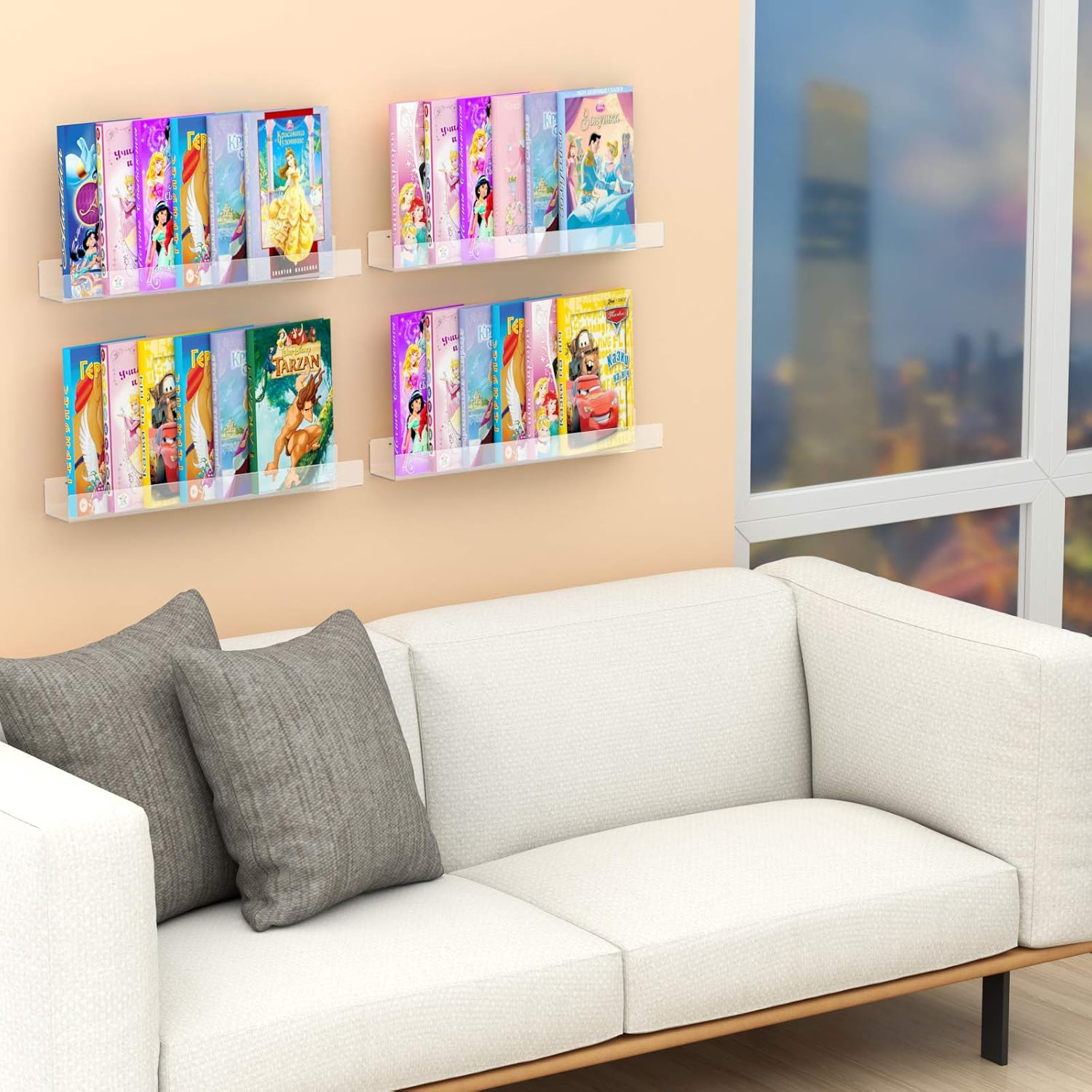 NIUBEE 24”Acrylic Floating Bookshelves for Kids Wall Shelves 2 Packs | Premium Acrylic 50% Thicker with Screwdriver Clear Bathroom Extra-Large Storage Shelves Display Organizer