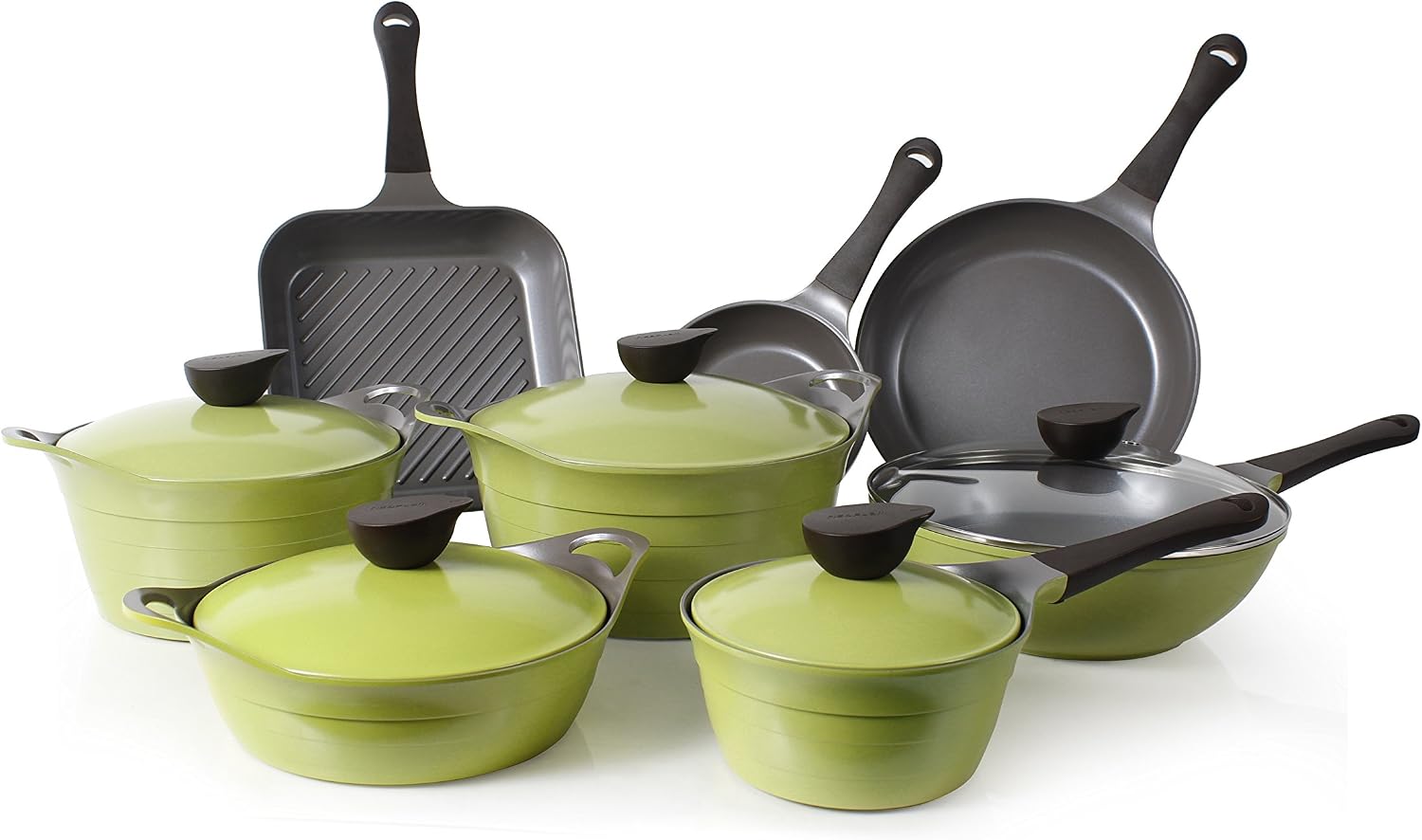 Neoflam Eela 2.5 QT Ceramic Nonstick Low Stockpot with Steam Releasing Lid in Olive Green