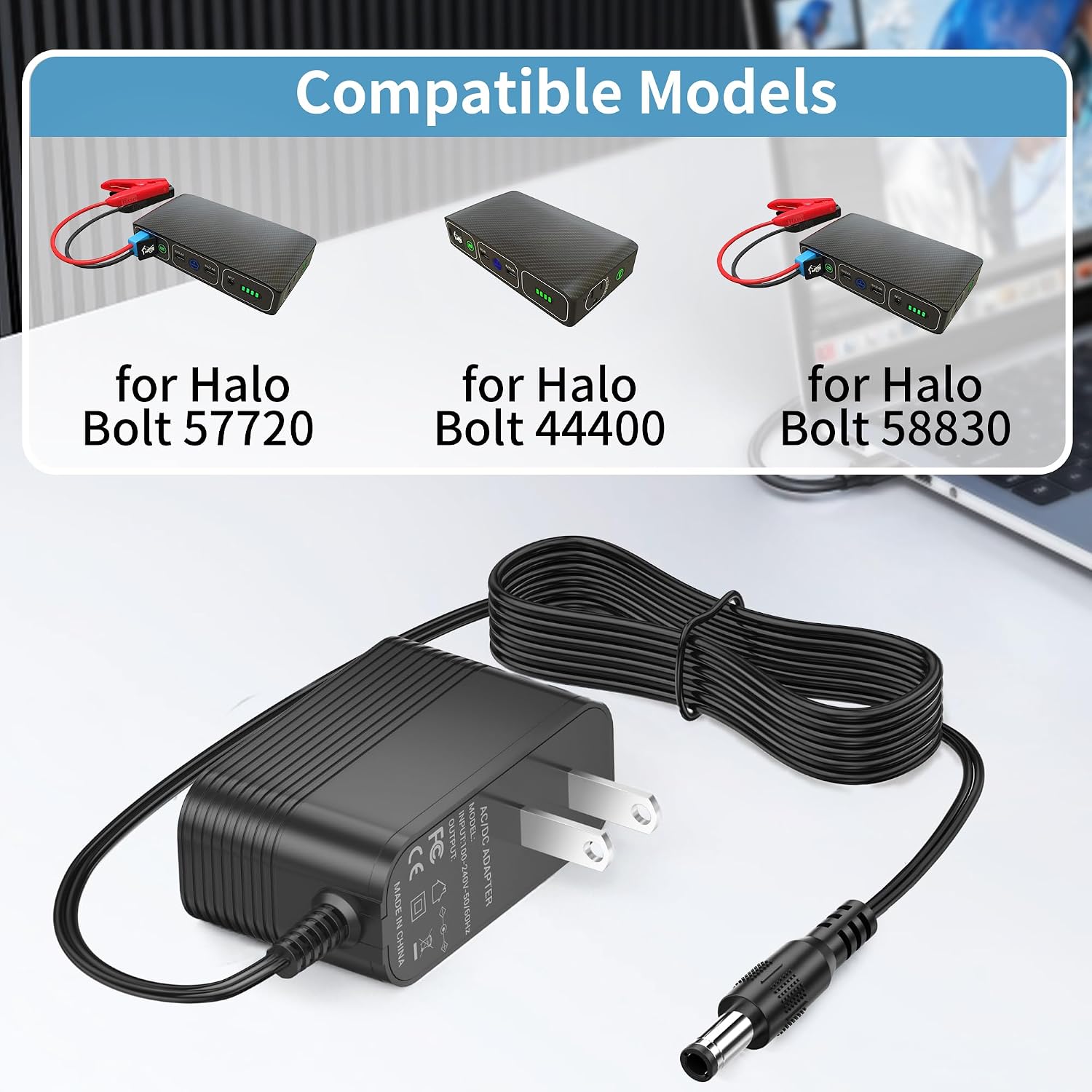 14V Charger for Halo Bolt 58830 57720 Jump Starter Adapter Compatible with Halo Bolt 44400 1201 Portable Car Jump Starter Power Supply Cord