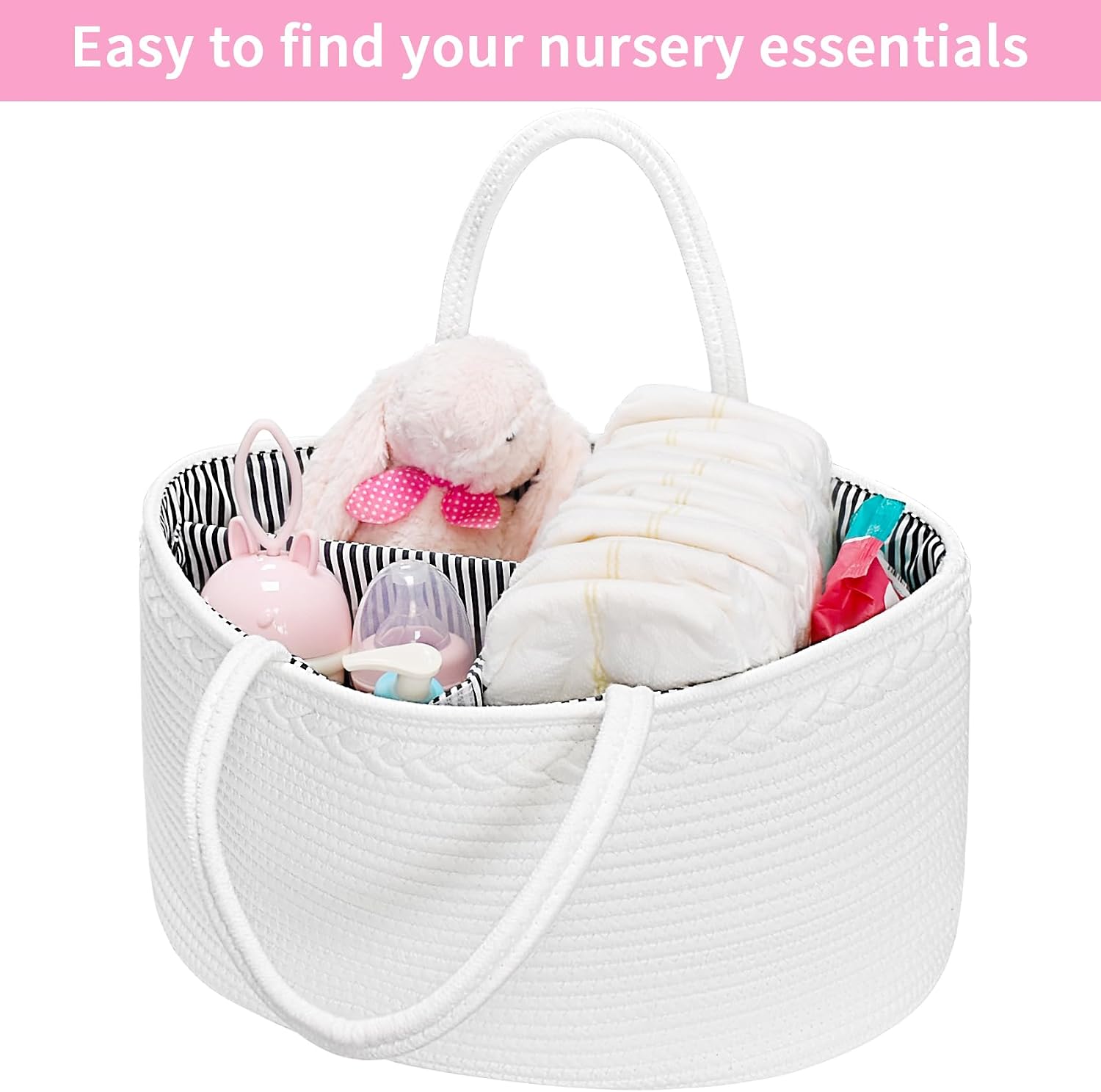 ABenkle Baby Diaper Caddy, Nursery Storage Bin and Car Organizer for Diapers and Baby Wipes, Cotton Rope Diaper Basket Caddy