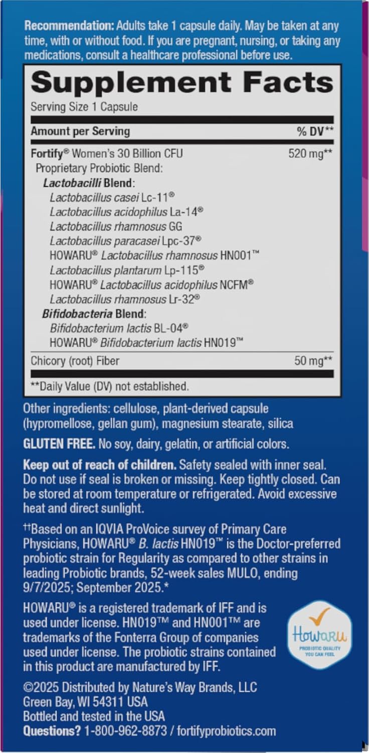 Nature's Way Fortify Women’s Probiotic 30 Billion CFU, 30 ct | Daily Multi-Strain Probiotic for Digestive, Vaginal, and Immune Support*
