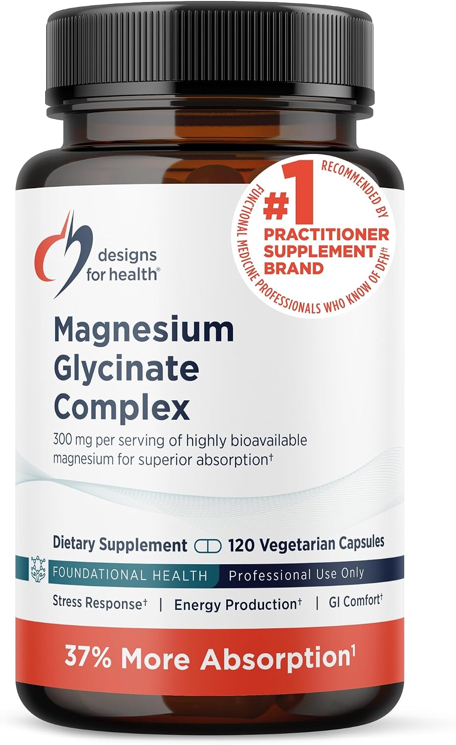 Designs for Health Magnesium Glycinate Complex - High Absorption, Patented Magnesium Complex - Promotes Calm Sleep, Energy, Bone & Heart Health, and Immune Support - Vegan, Gluten Free (120 Capsules)