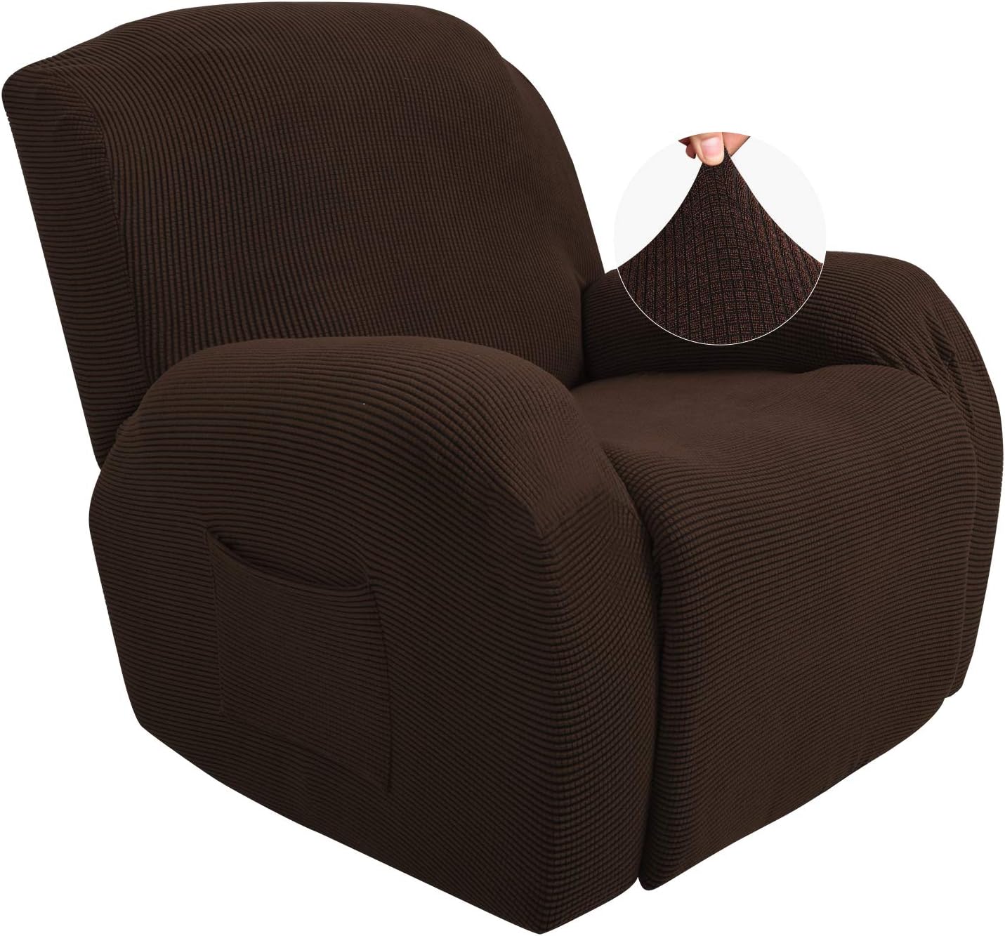 JIVINER Super Stretch Recliner Chair Covers 4 Pieces Sofa Slipcover for Reclining Chair Spandex Soft Recliner Slipcover with Pockets Recliner