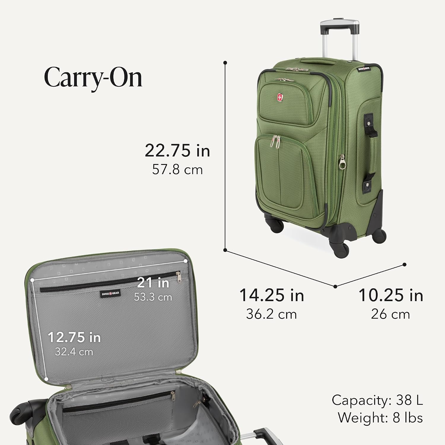SWISSGEAR Sion Carry-On Spinner Luggage, Softside Expandable, Lightweight Suitcase, Dark Grey, 22.75-Inch