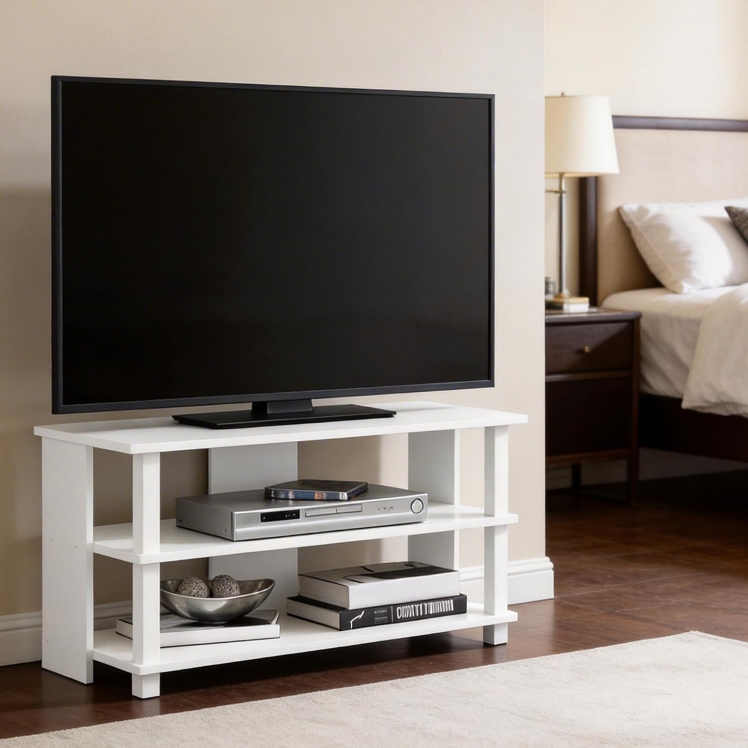 Furinno Beginning TV Stand, 2-Tier Rectangular Entertainment Center with Shelf, TV Console for TV up to 36 Inch, Open Back, for Living Room, Bedroom, French Oak