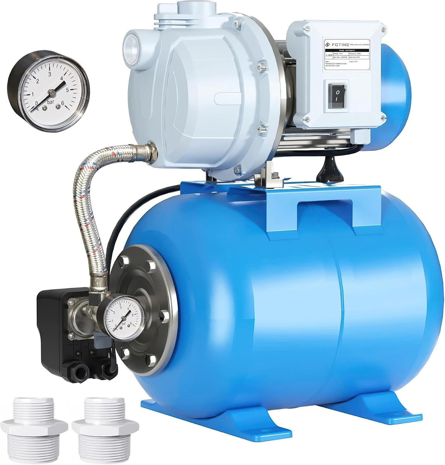 FOTING 1.5HP Shallow Well Pump with Pressure Tank, 1340GPH Automatic Irrigation Water Booster Jet Pump