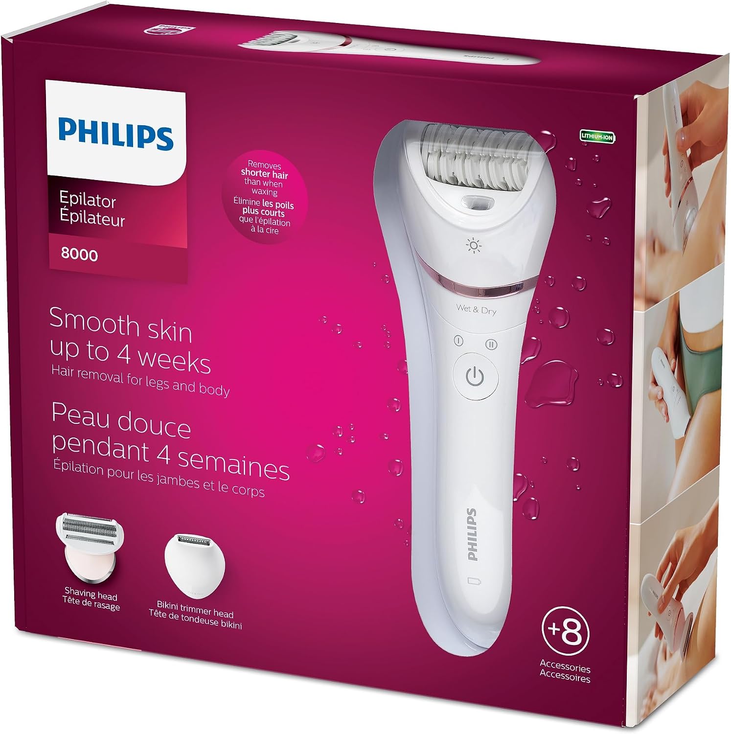 Philips Epilator Series 8000 for Women, with 3 Accessories, BRE700/04