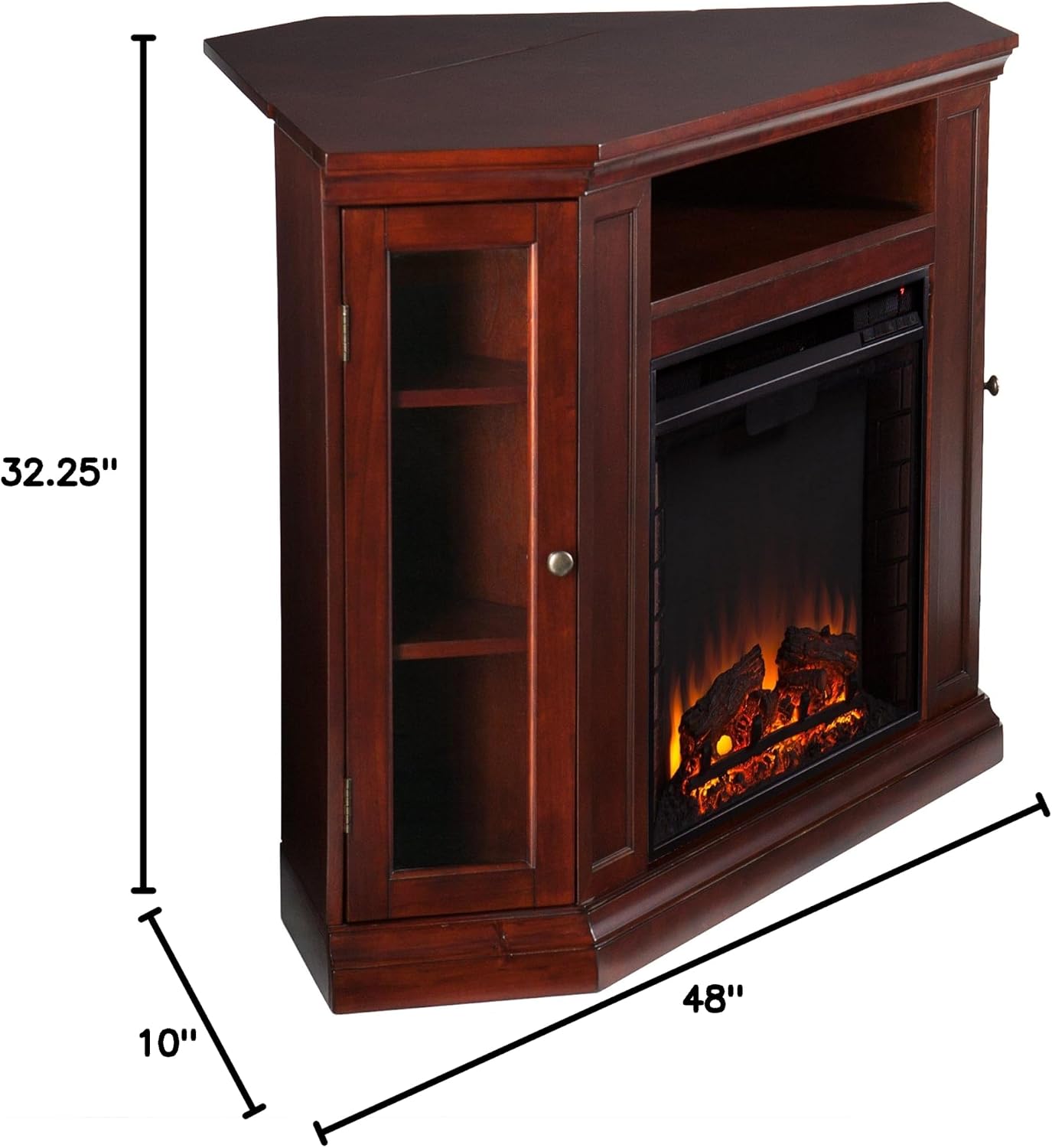 SEI Furniture Claremont Convertible Corner Electric Fireplace Media Stand with Storage, Black